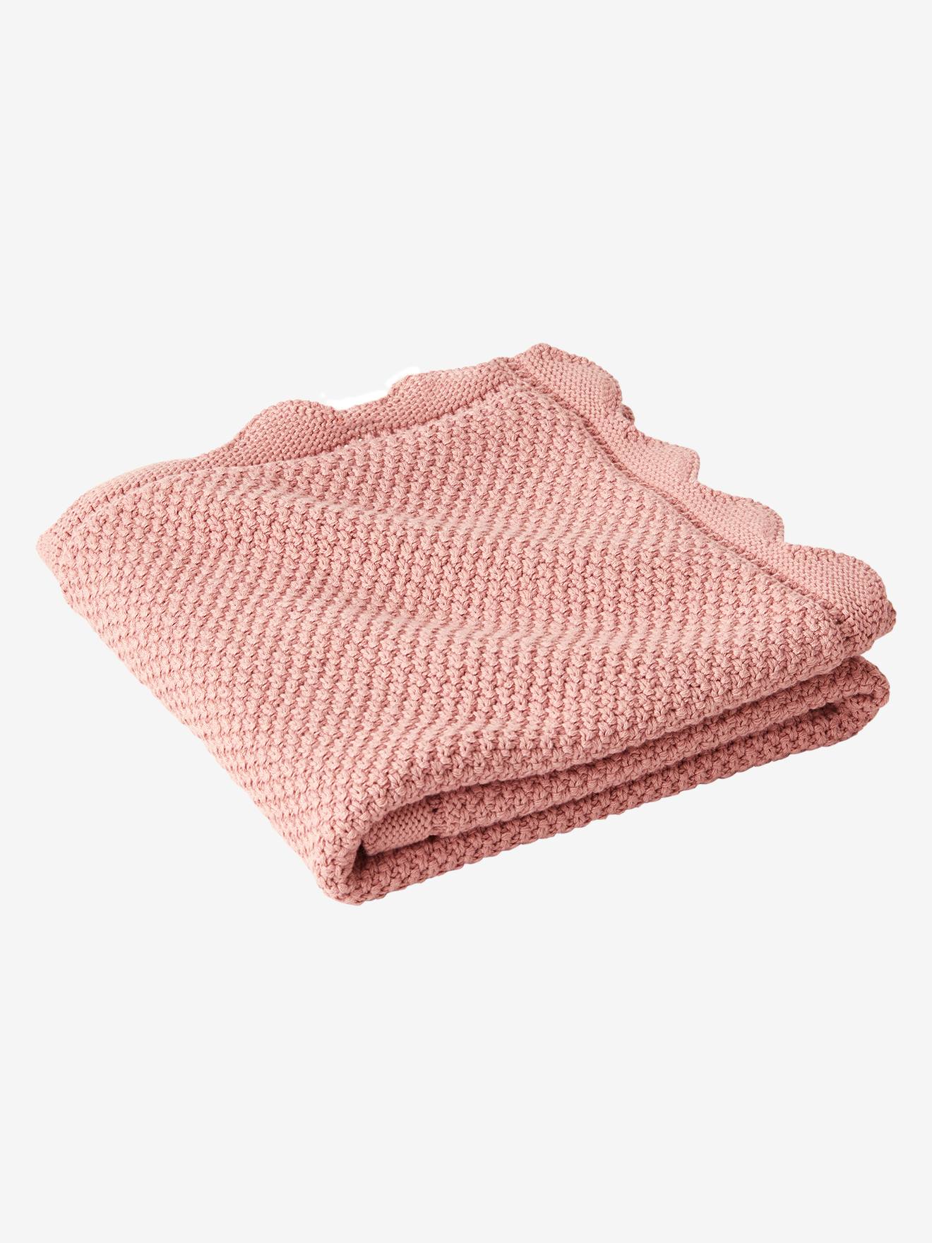 Couverture bébé tricot point de riz en coton bio* rose