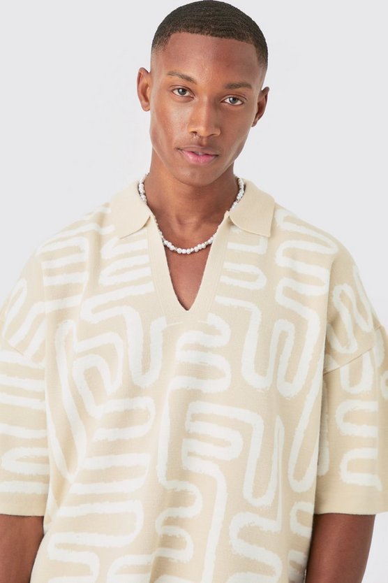 Kastiges Oversize Strick-Poloshirt