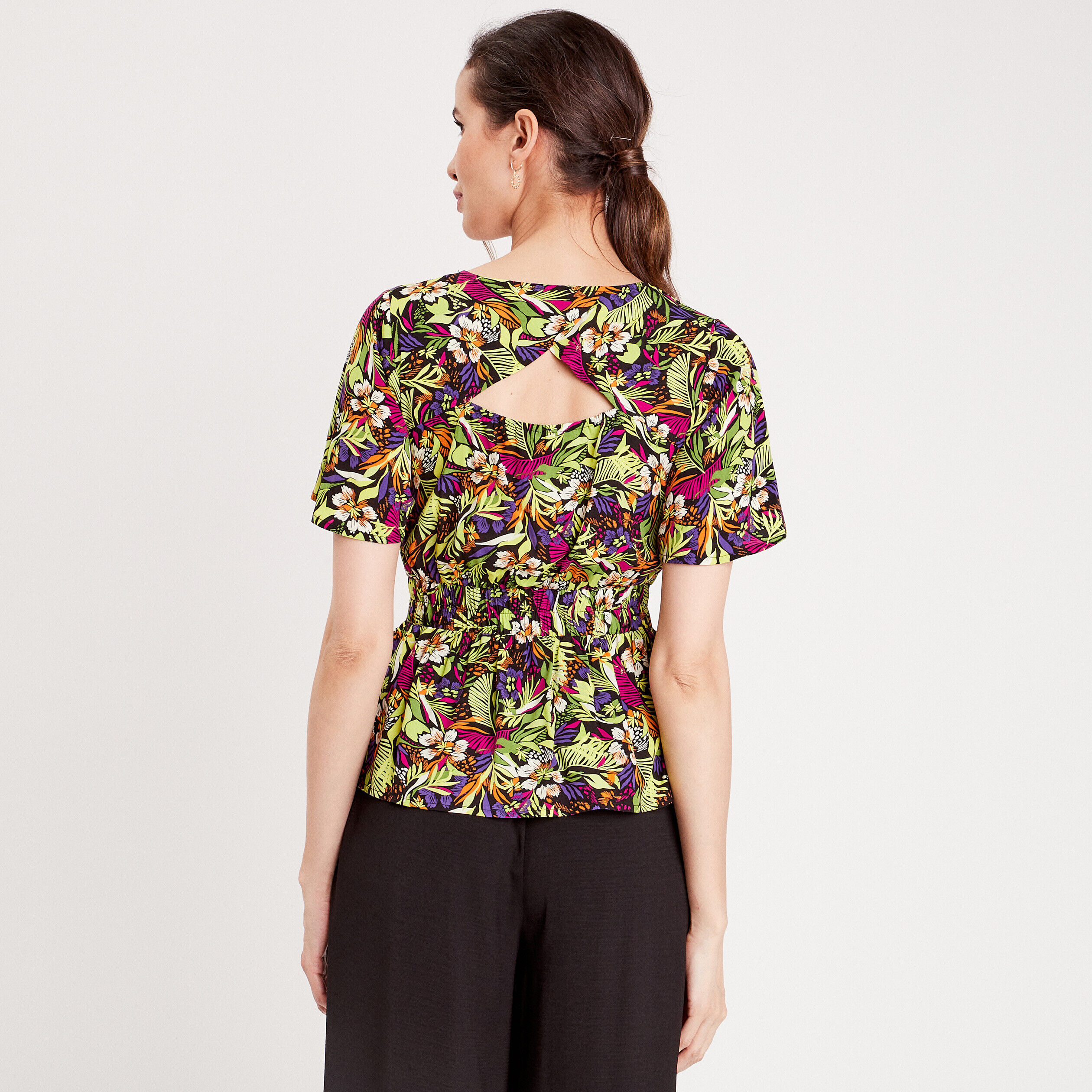Blouse avec manches courtes noir femme | Cache Cache