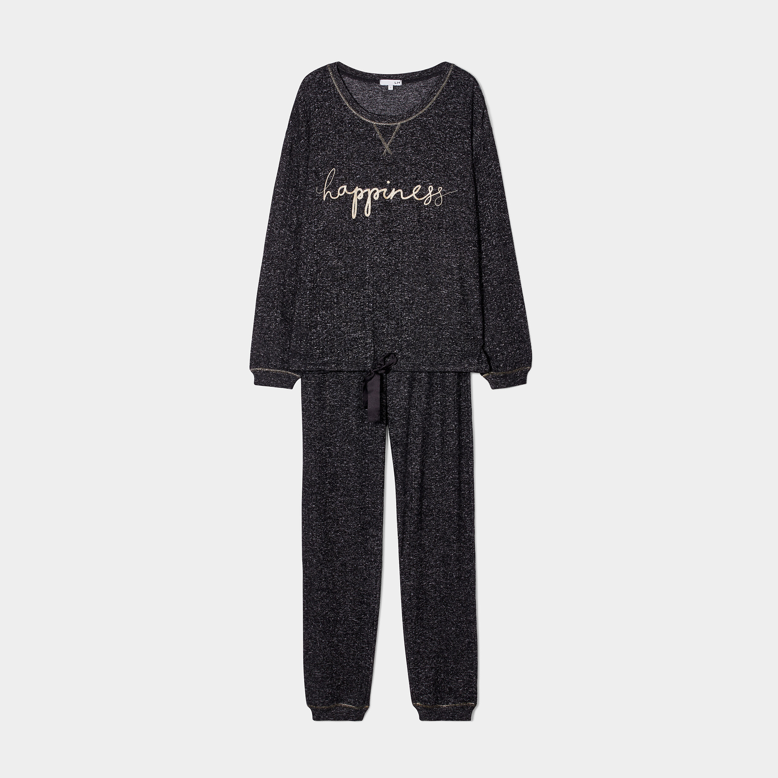 Ensemble pyjama bas resserré 2 pièces noir femme | La Halle