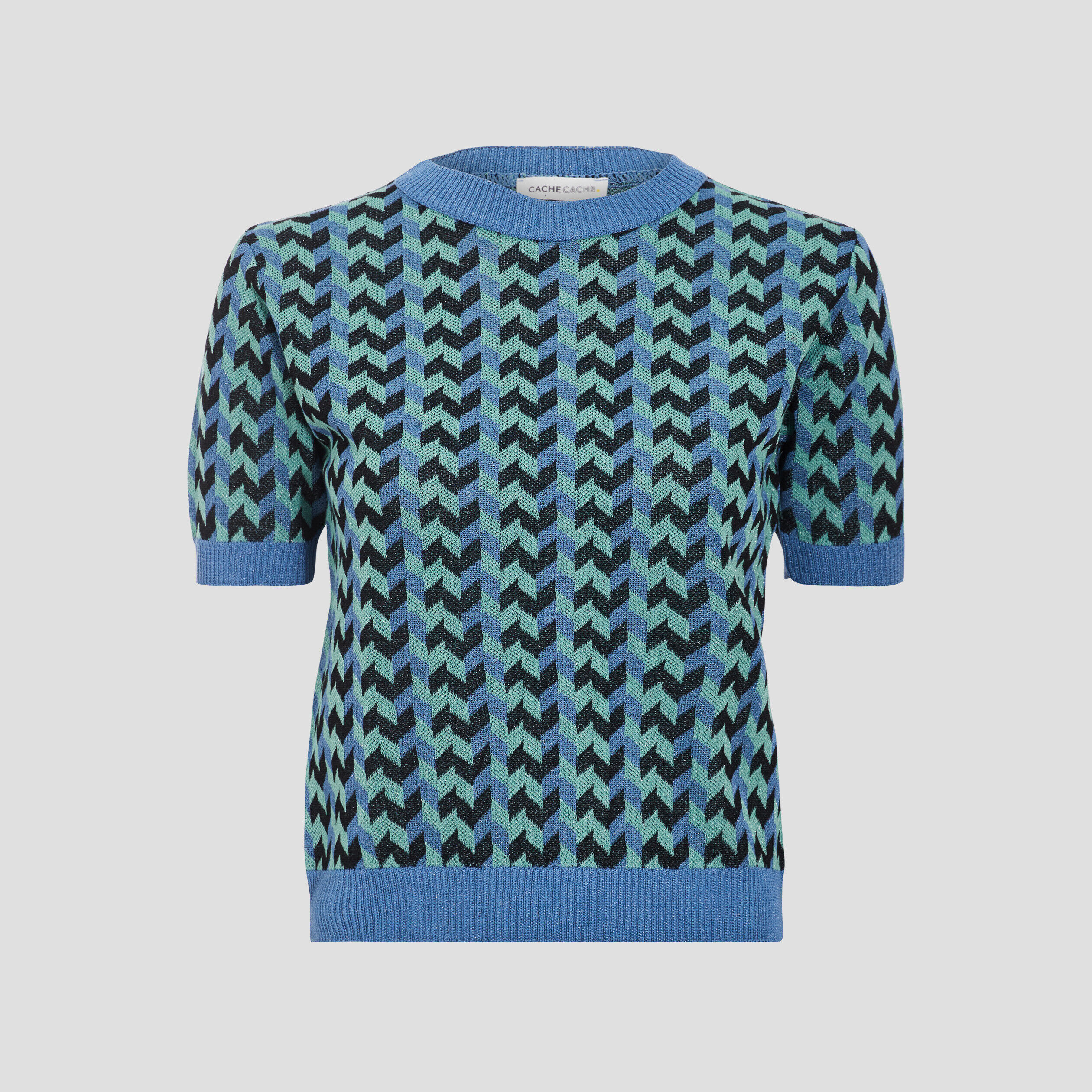 Pull manches courtes bleu femme | Cache Cache