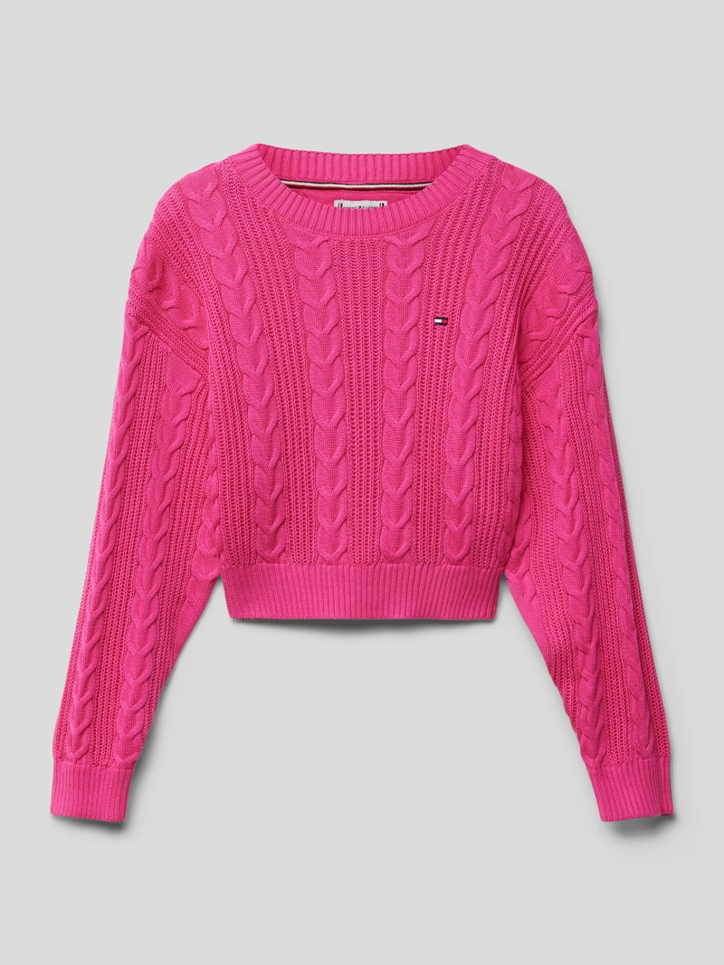 Strickpullover mit Zopfmuster in pink