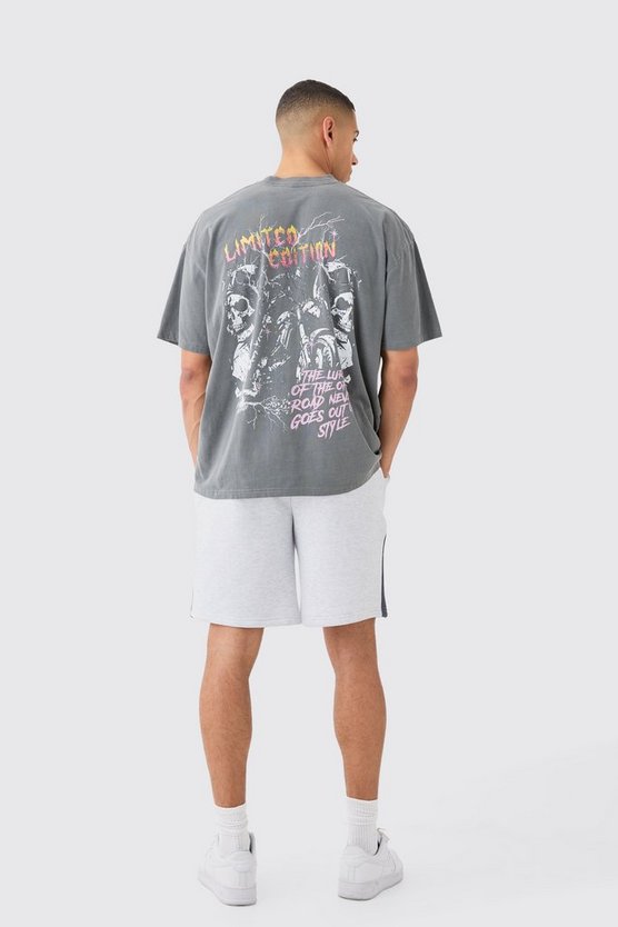 Gefärbtes Oversize T-Shirt mit Totenkopf-Print