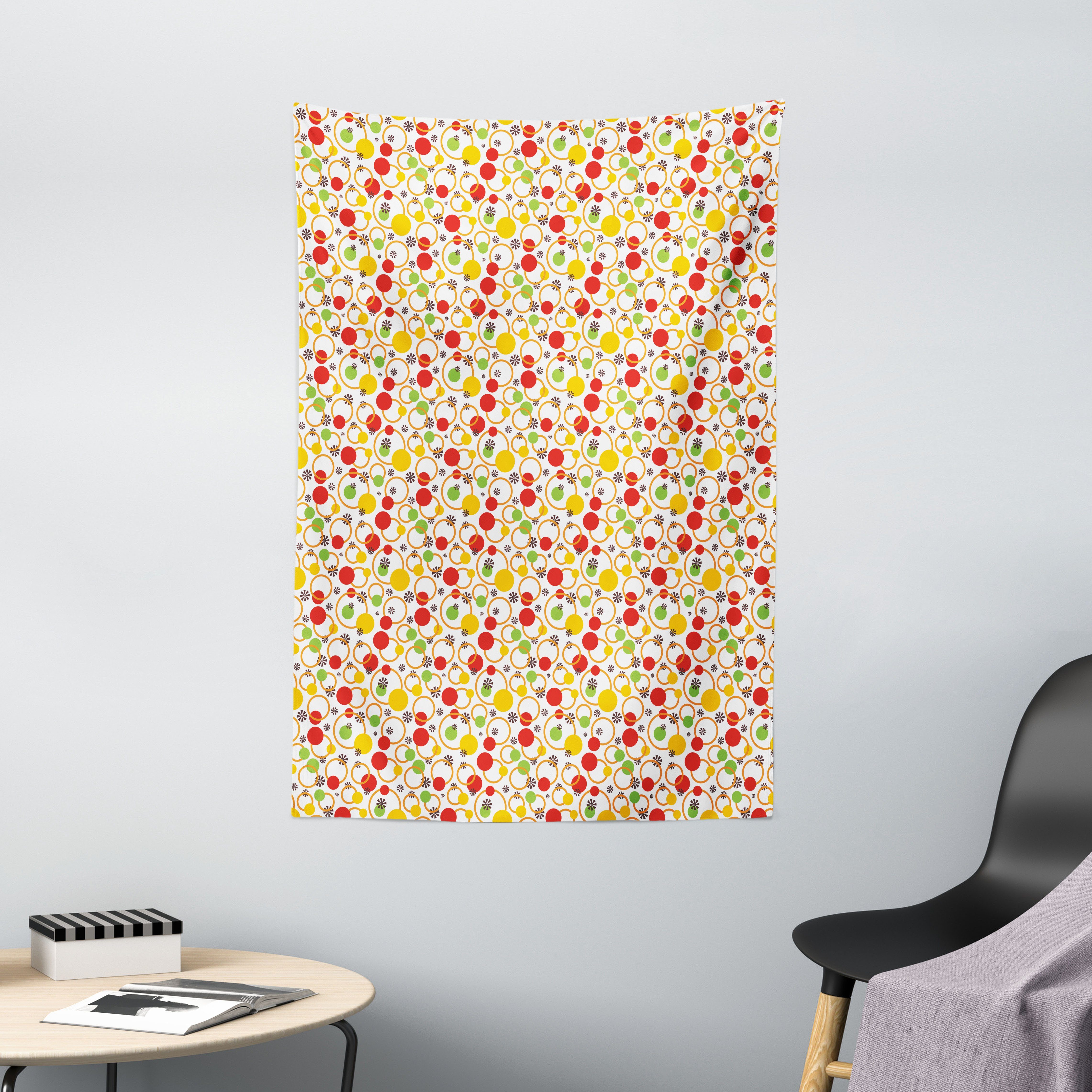 Wandteppich Wohnzimmer Schlafzimmer Wandtuch Seidiges Satin Wandteppich, Abakuhaus, rechteckig, Bunt Kreise Dots Design