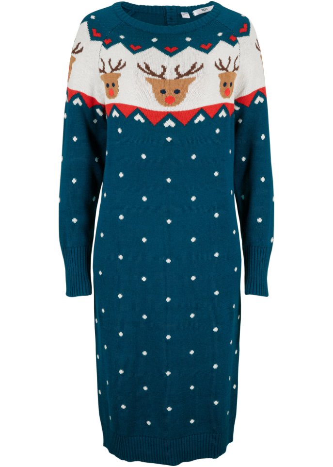 Weihnachts- Strickkleid Rentier, knieumspielend