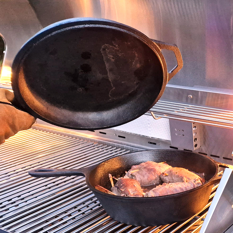 Allgrill 2in1 Gusseisen Topf-/Pfannenkombination mit Stiel und Topfdeckel