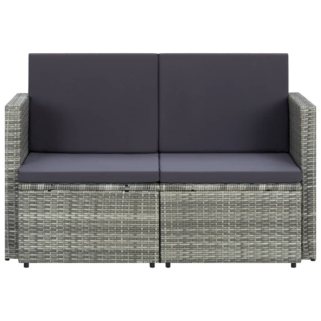 vidaXL Loungesofa 2-Sitzer-Gartensofa mit Auflagen Grau Poly Rattan, 1 Teile