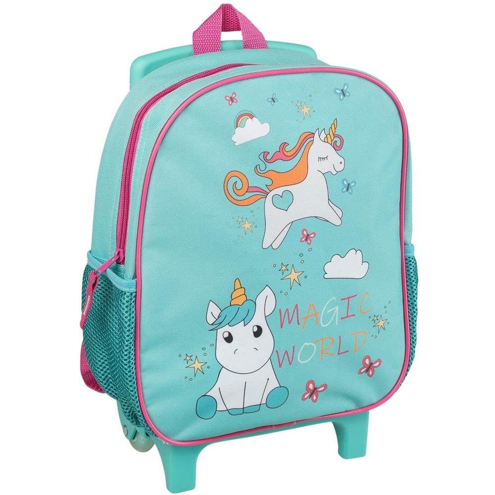 Idena Kinderrucksack Einhorn, mit Rollen, Türkis, Handgepäckskoffer, Trolley für Kinder