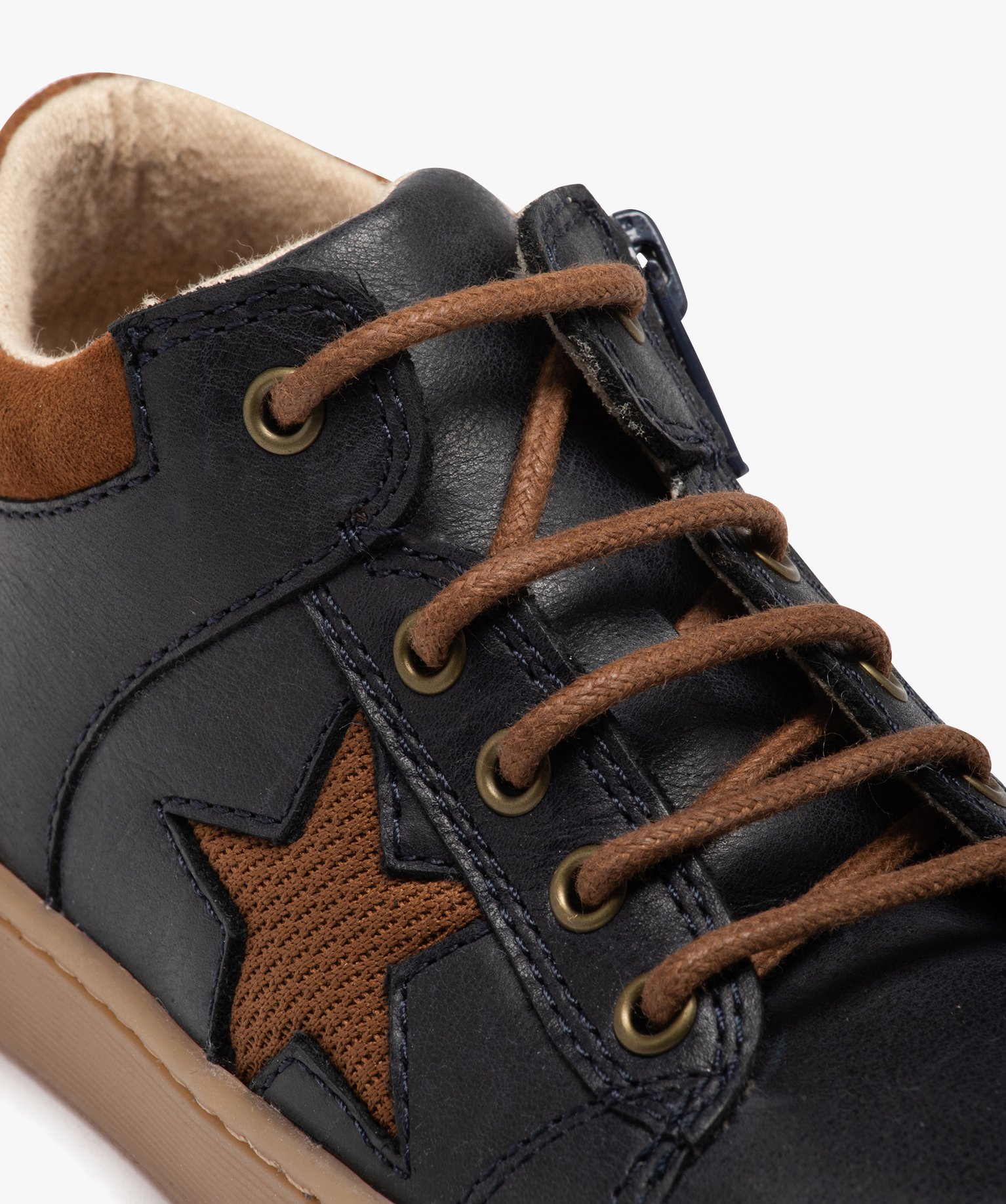 Boots Garçon bicolores dessus en cuir à lacets et à zip marine | GEMO
