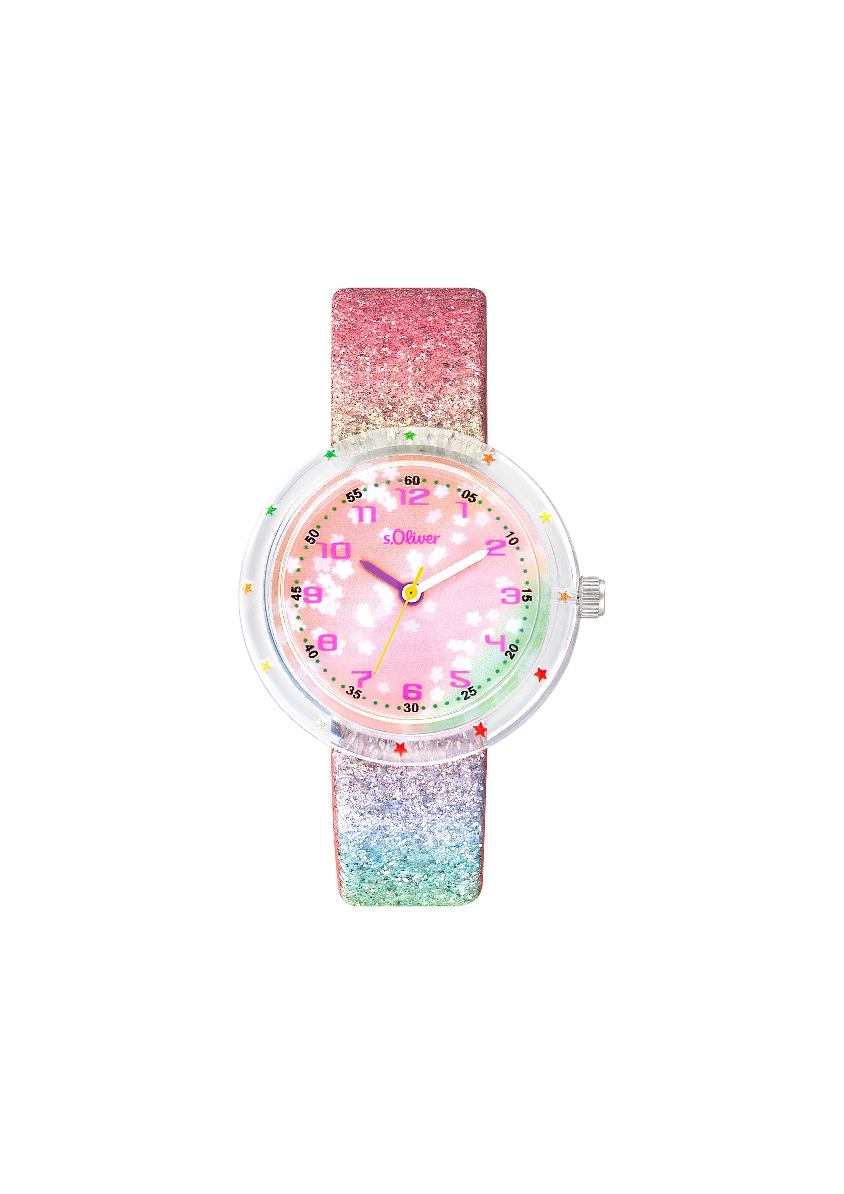 Bunte Armbanduhr mit Glitzer-Kunstlederband  6009590-01B0