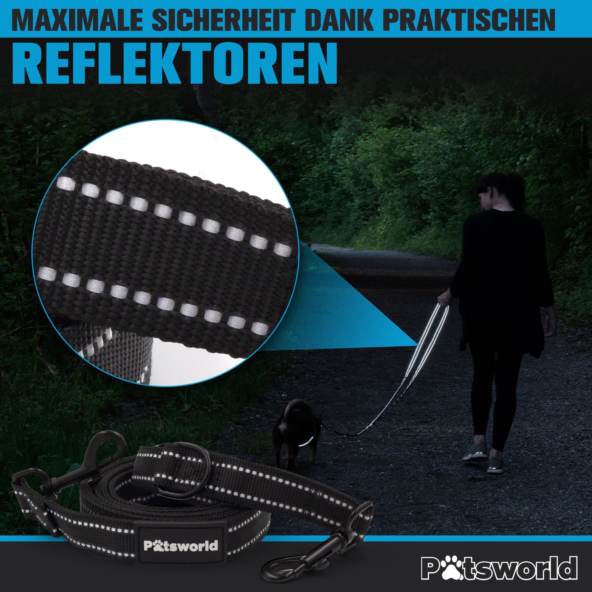 Pätsworld Führleine Führleine 3fach Verstellbar - 2,15m Trainingsleine Hundeleine