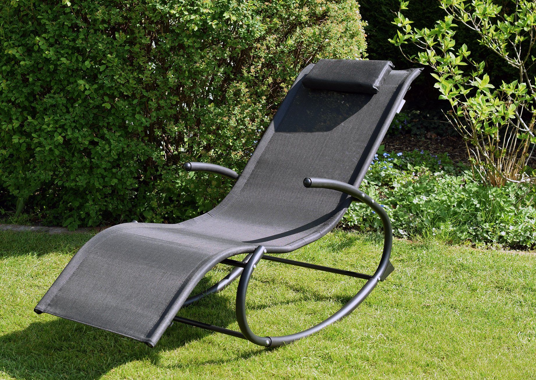CHILLROI Gartenliege Gartenliege Schaukelliege schwarz, 1 Stück, 1-tlg, mit Kopfkissen