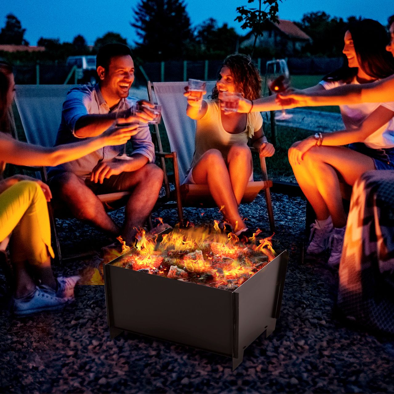Outsunny Feuerschale demontierbar steckbar Feuerkorb Feuerstelle für Garten Camping BBQ Stahl Schwarz 50 x 50 x 30 cm