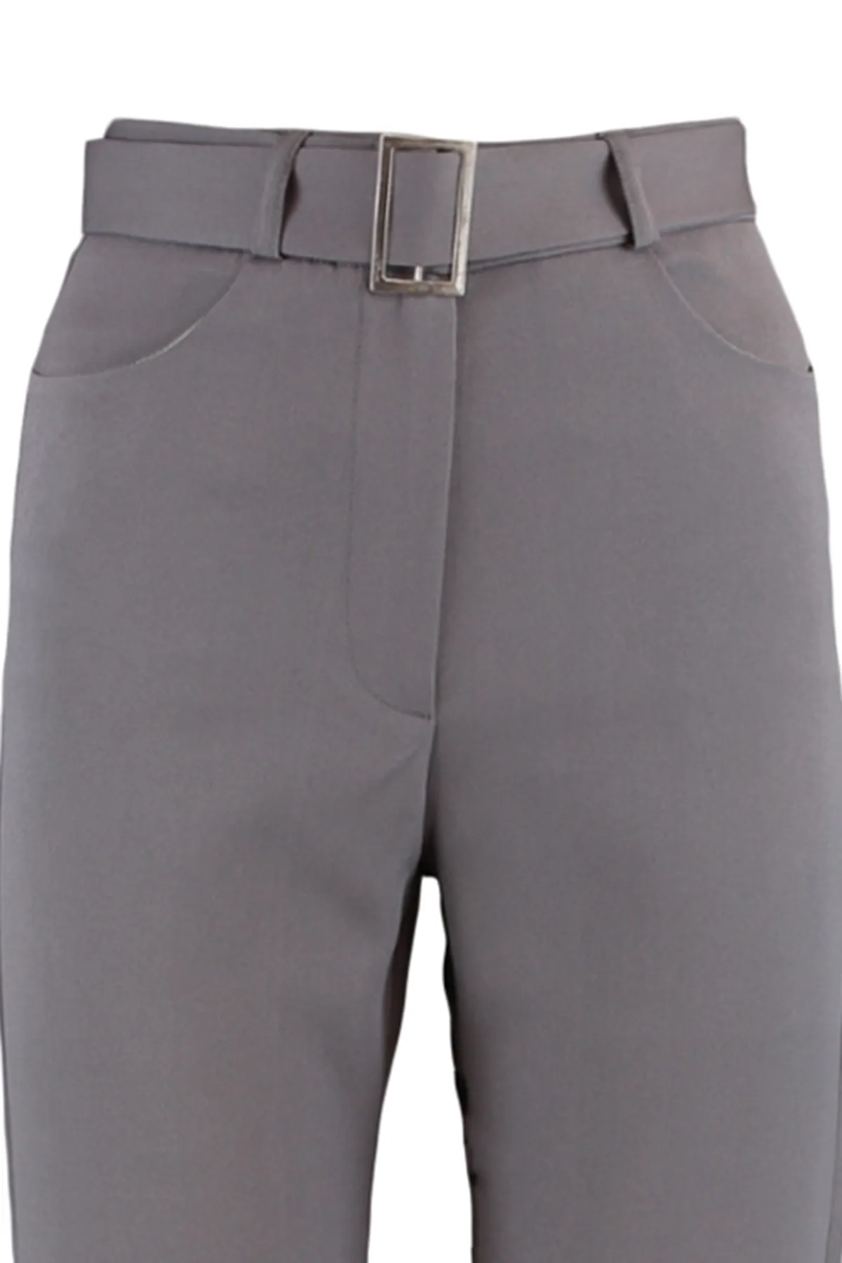 Trendyol Collection  Anthrazitfarbene, gerade geschnittene Webhose mit Gürtel TWOSS21PL0104