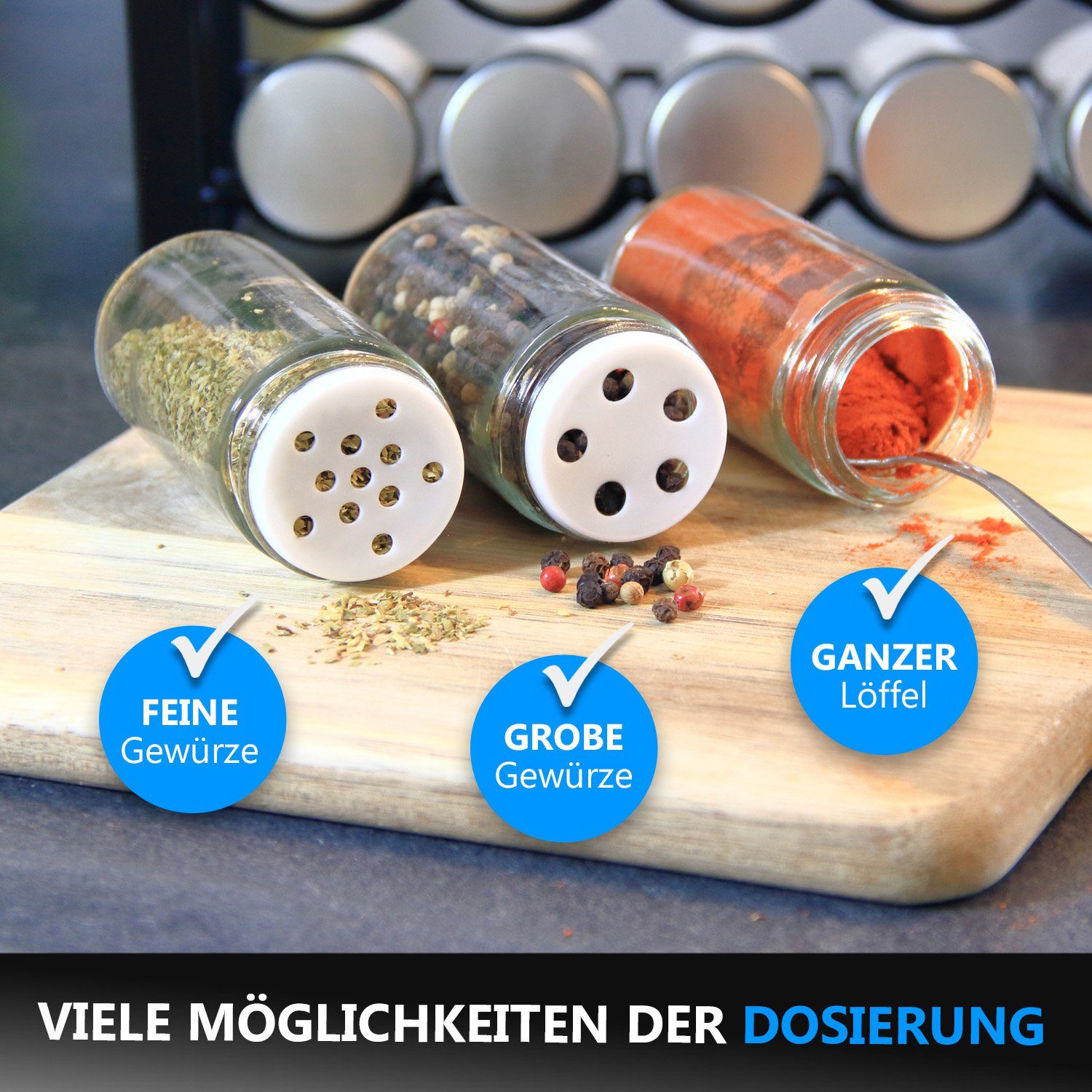 LEANDER DESIGN Gewürzregal, Komplett-Set, 18 Gewürzgläser, inklusive 54 Gewürzetiketten