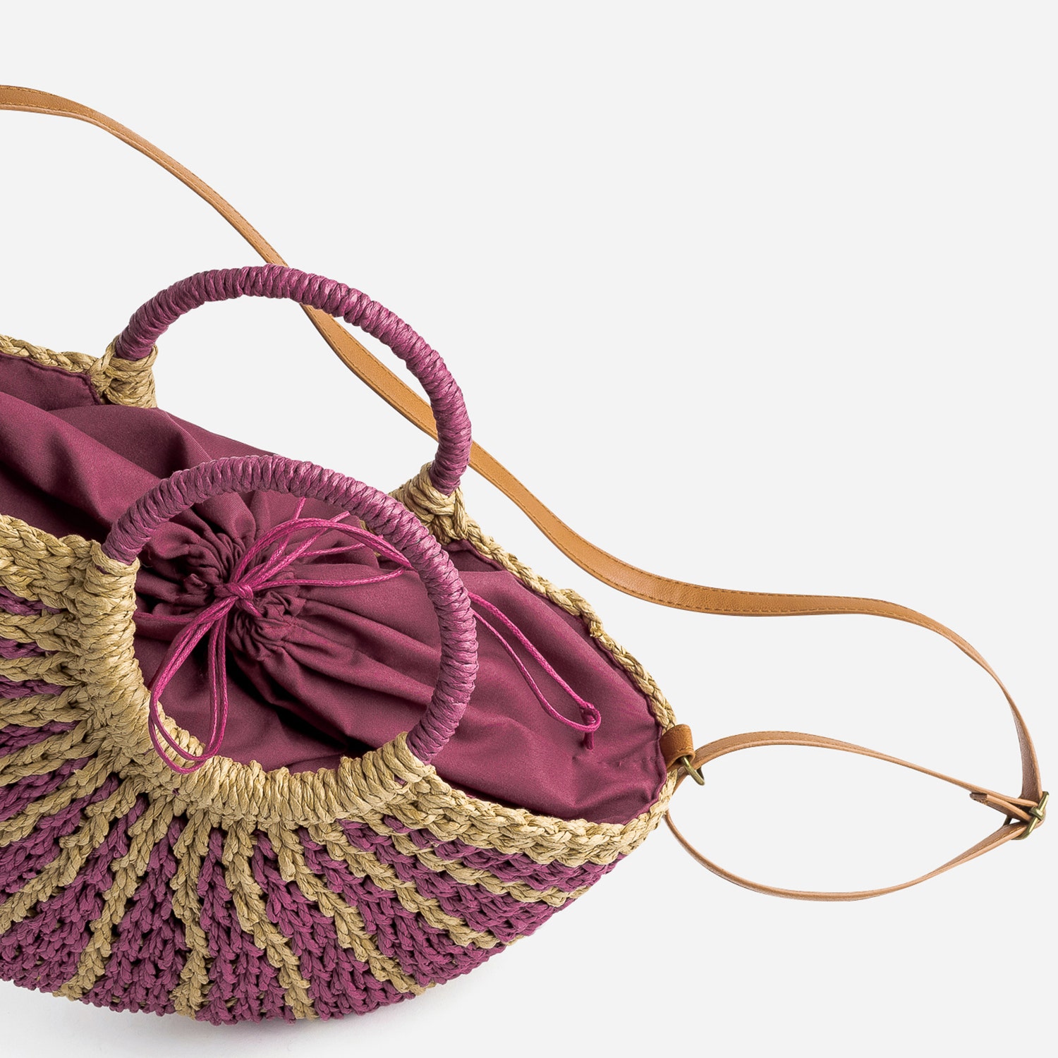 Panier beige et prune en papier tressé
