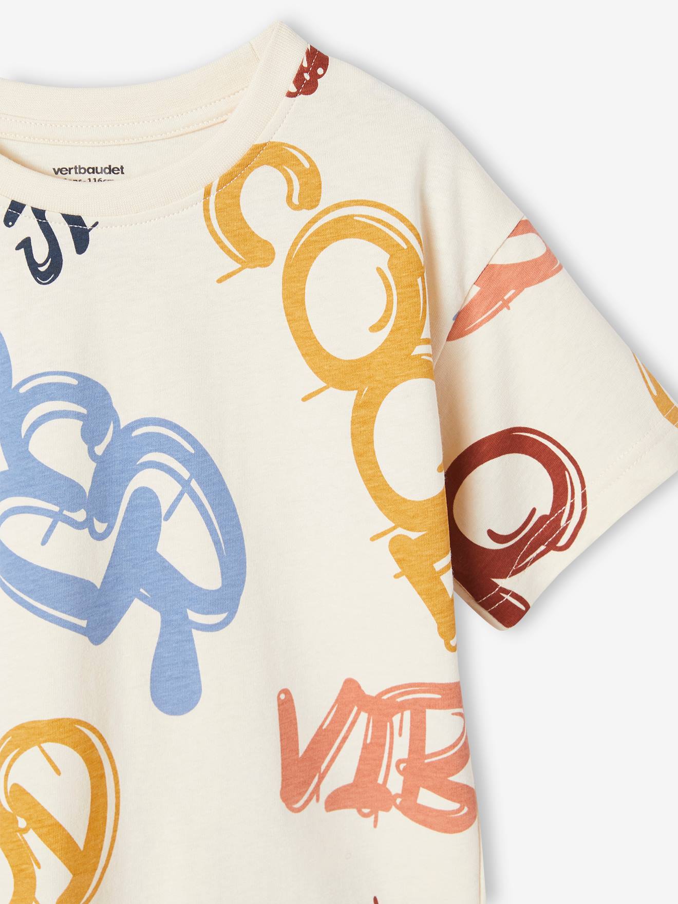 Vertbaudet Jungen T-Shirt, Graffiti-Motive - wollweiß