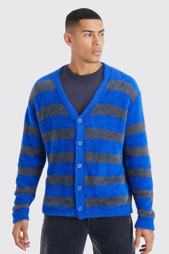 Flauschiger Oversize Cardigan mit Streifen