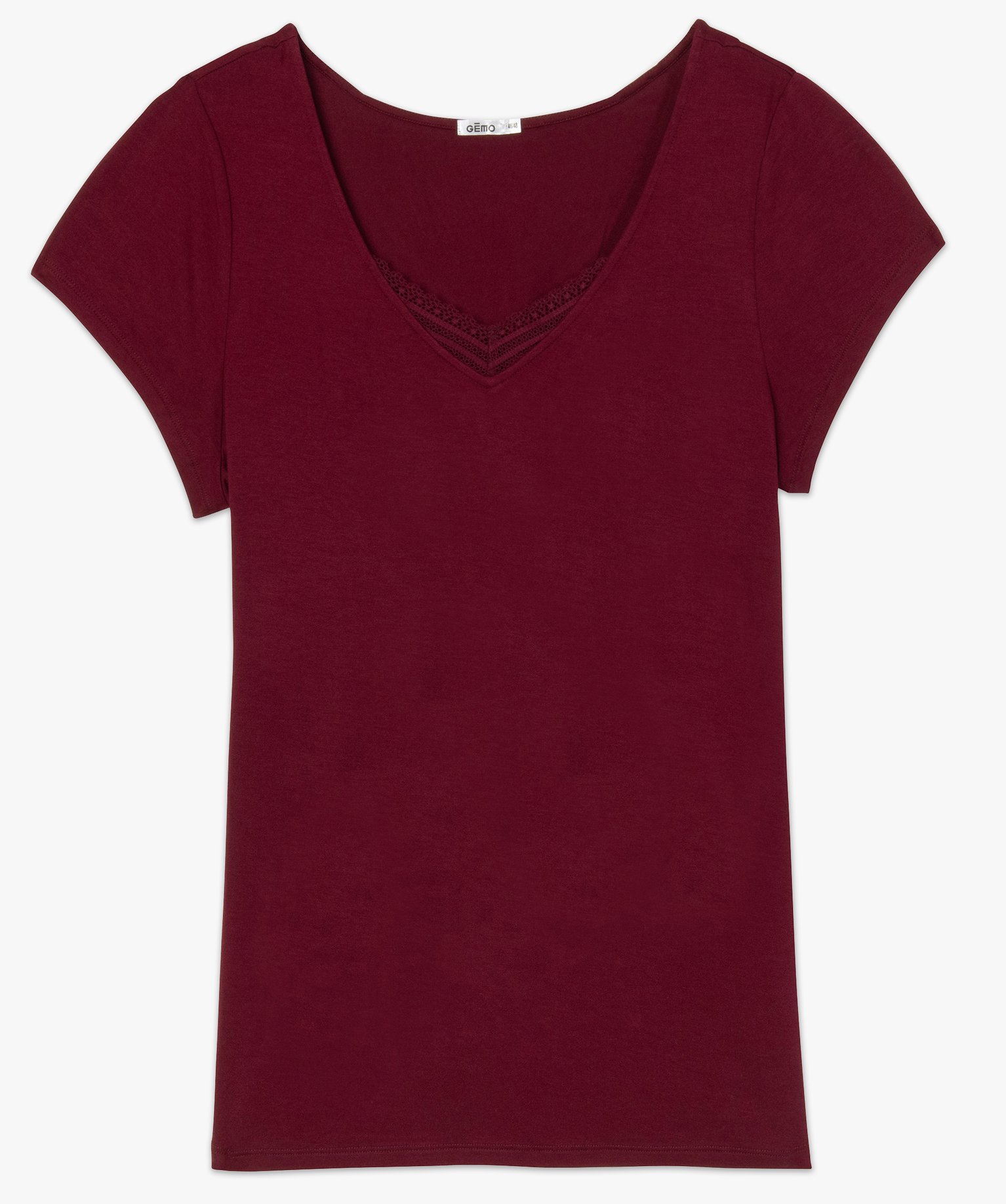 Tee-shirt de nuit femme grande taille avec col V bordé de d... violet fonce | GEMO