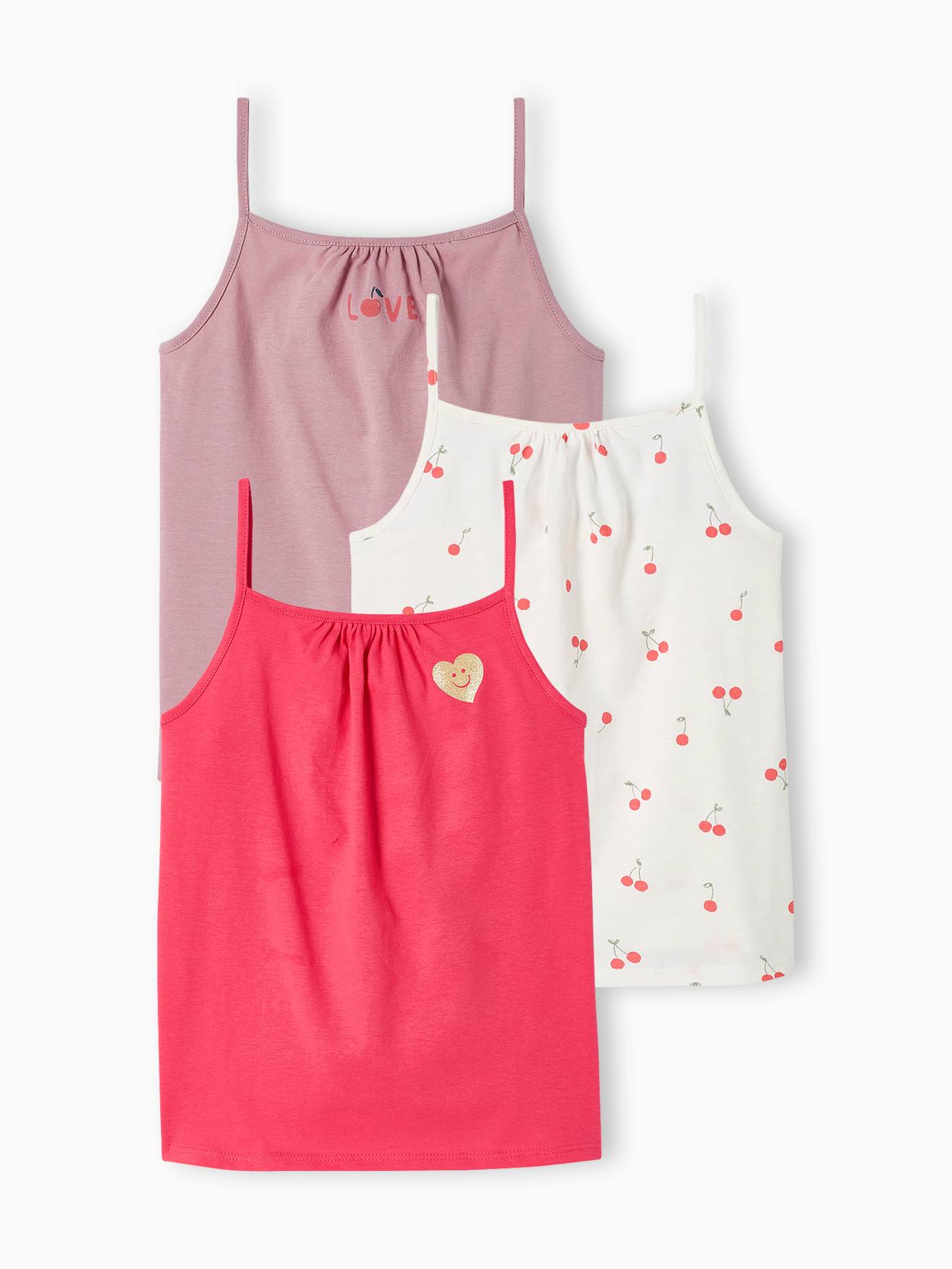 Vertbaudet 3er-Pack Mädchen Trägertops BASIC Oeko-Tex - himbeer