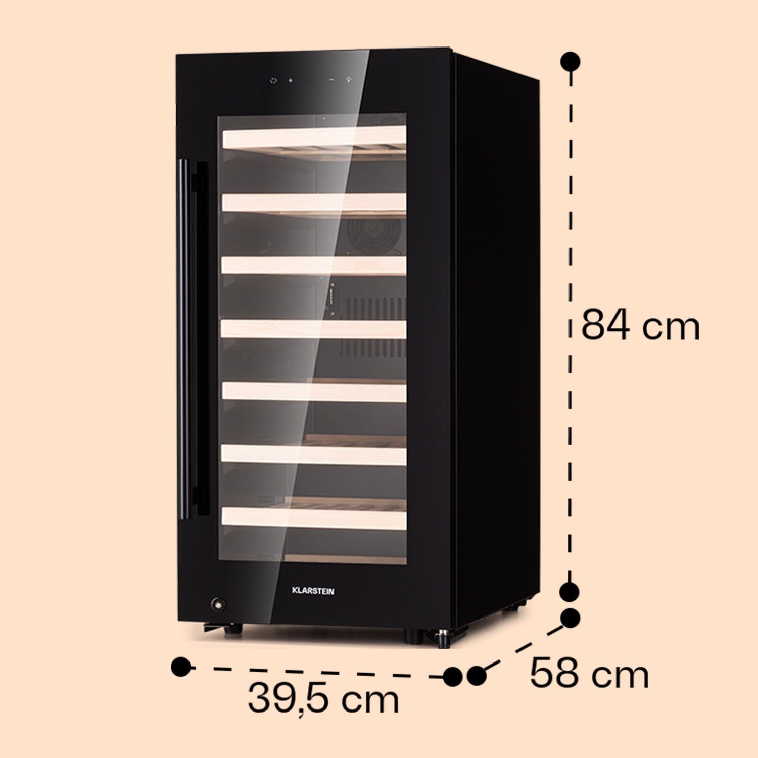 Klarstein Weinkühlschrank Barossa 38 Uno, für 38 Standardflaschen á 0,75l,Wein Flaschenkühlschrank Weintemperierschrank Weinschrank Kühlschrank