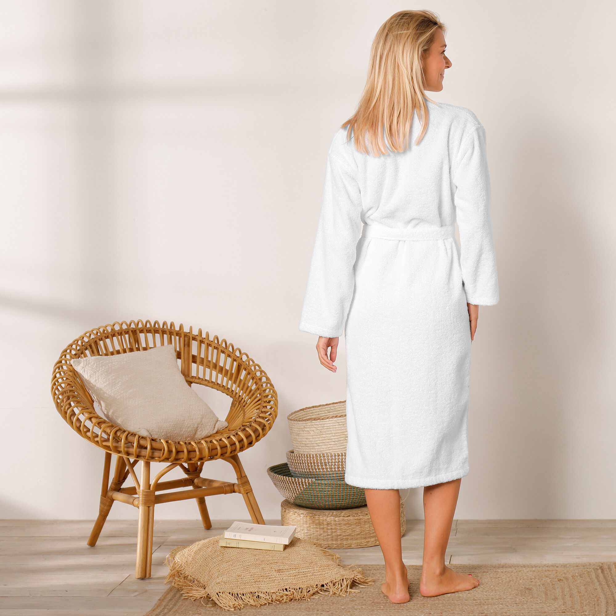 Peignoir mixte adulte éponge bouclette col châle personnalisable