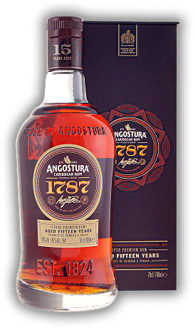 Angostura 1787 Angostura 1787 Ein Blend aus sorgfältig gewählten Rum-Qualitäten, die mindestens 15 Jahre lang in Eichenfässern reiften. Alter 15 J. - 0,7	 Liter - Vol 40%