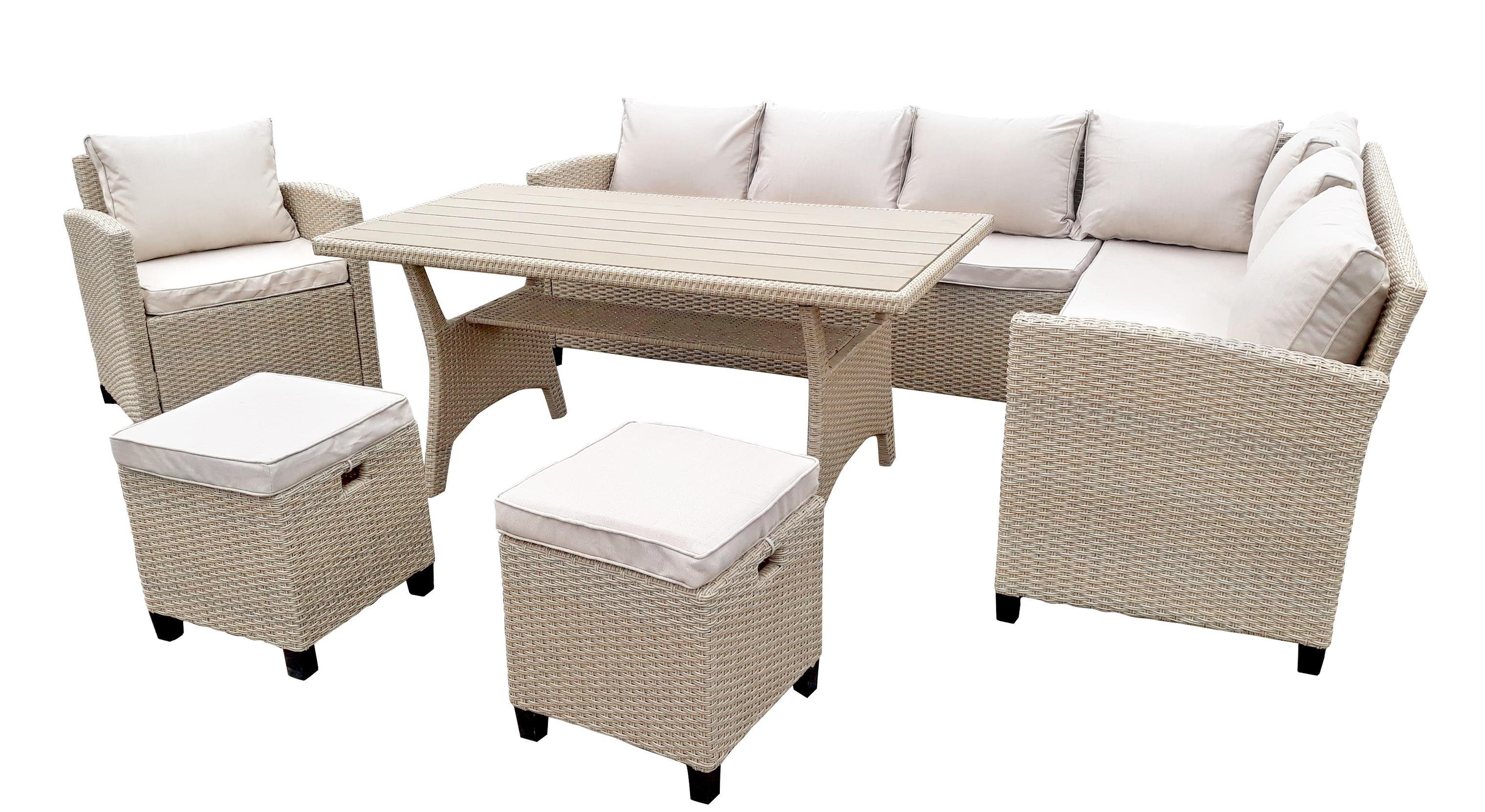 bellavista - Home&Garden® Gartenlounge-Set Gartenmöbel Set Rattan Ecklounge Madeira braun/beige, (Set, 6-tlg)