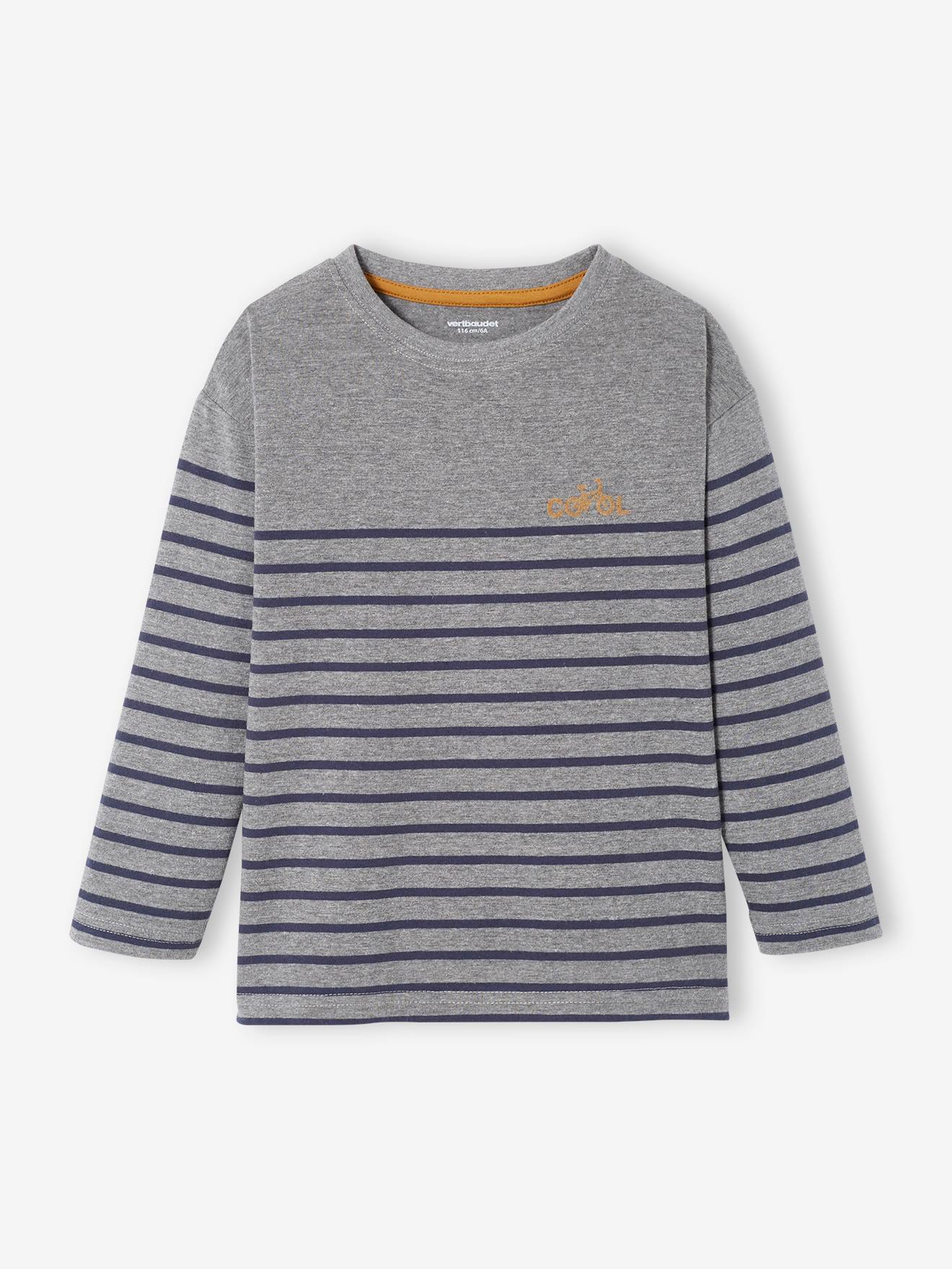 Tee-shirt marinière garçon détail flocage velours bleu nuit