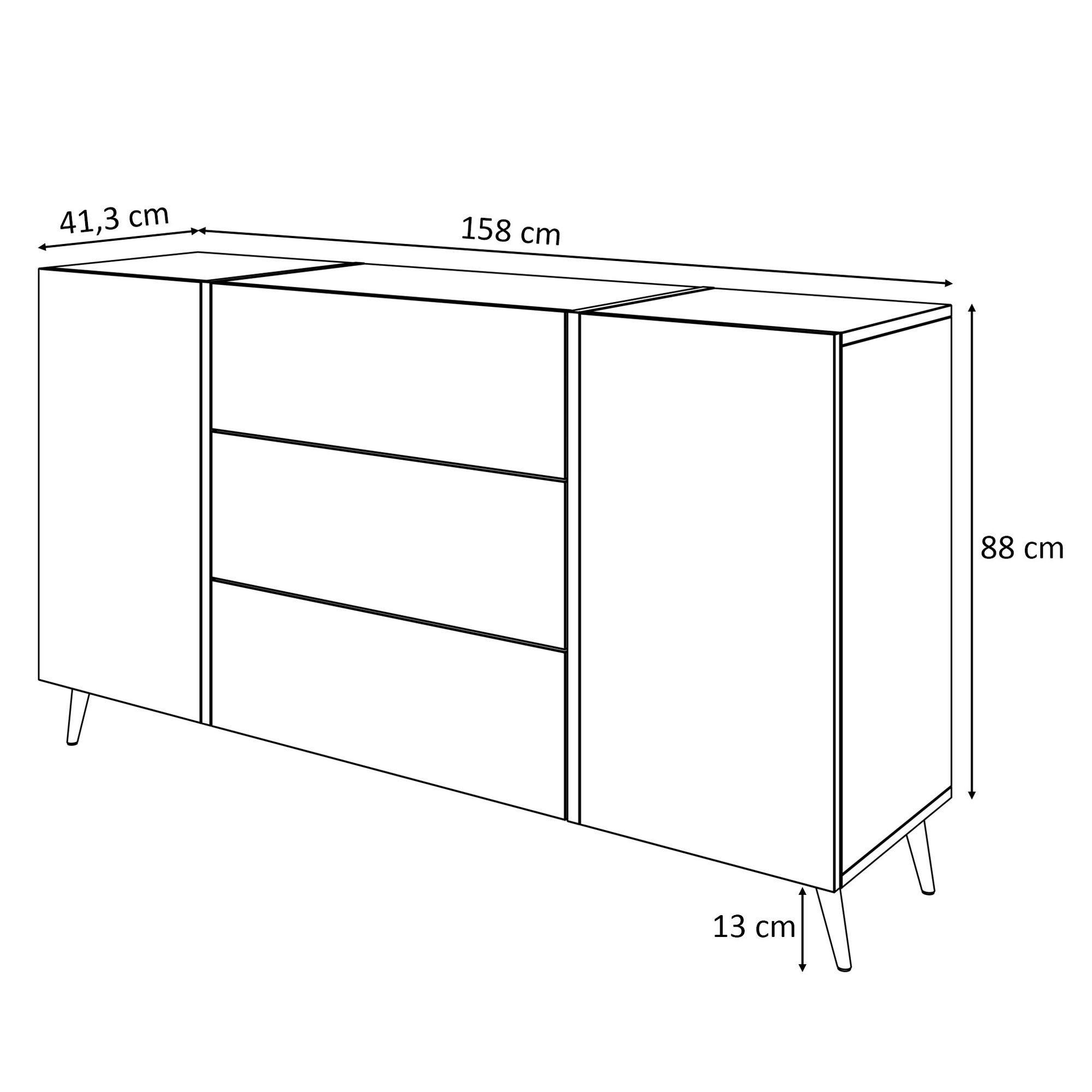 yourhouse24 Kommode ONYX goldenen Beinen Sideboard Hochglanz Push-Open / Goldgriffe 158 cm
