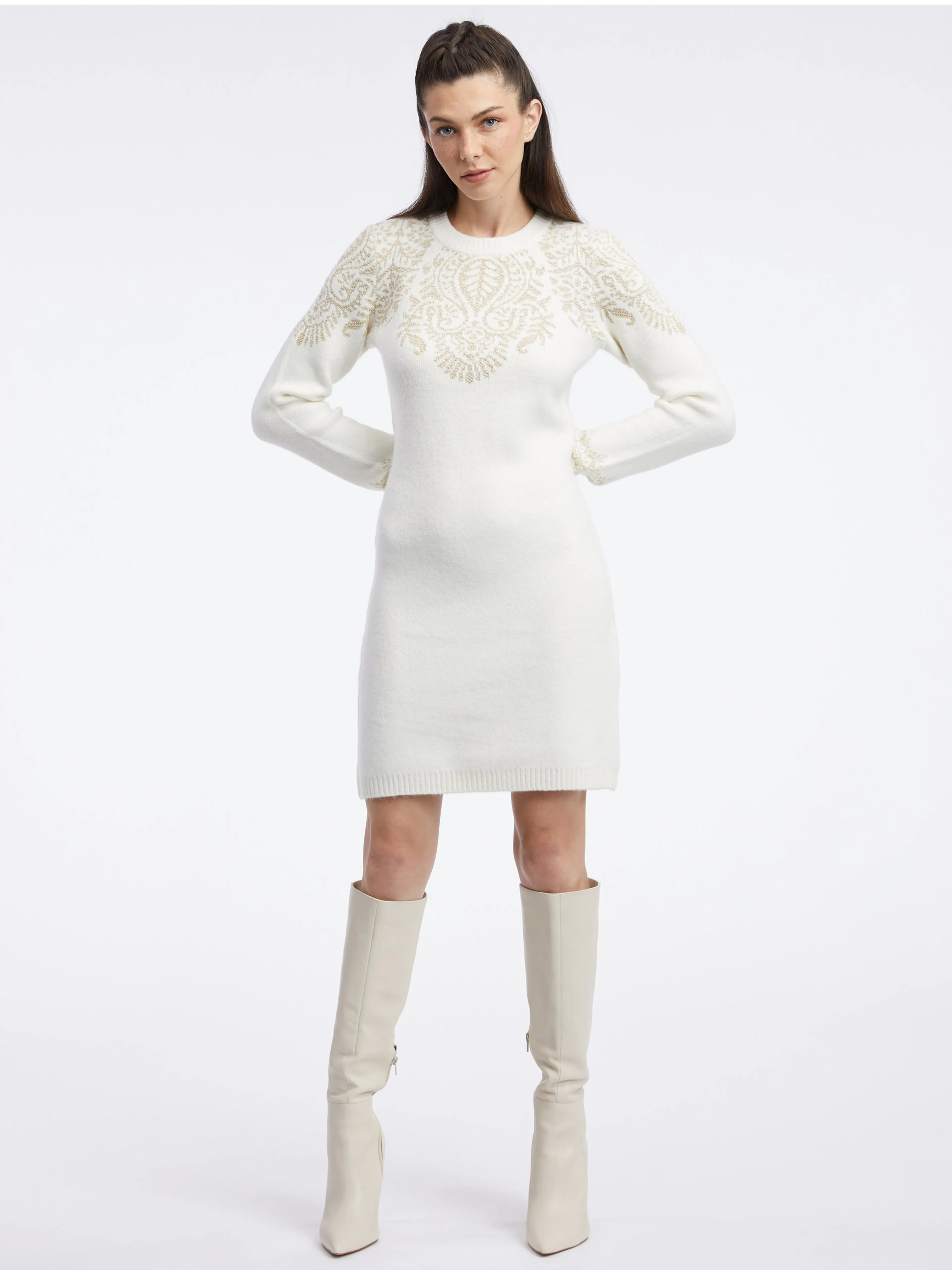 Cremefarbenes Damen-Pullover-Kleid ORSAY