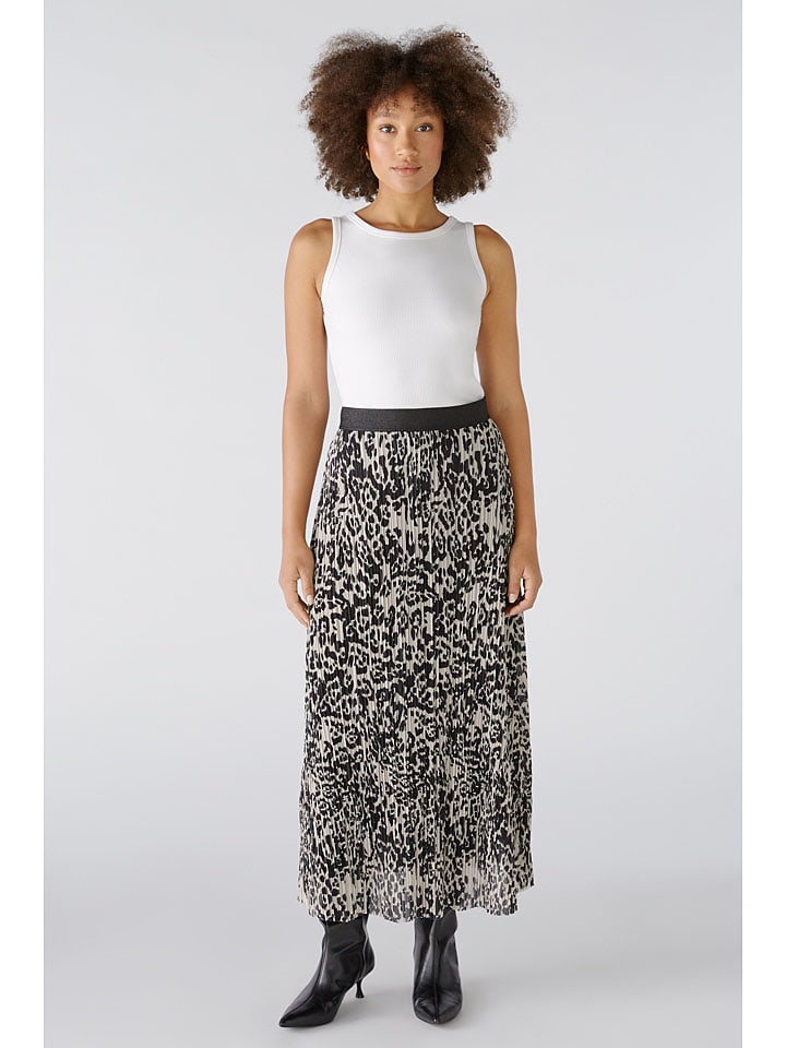 Oui Plisseerock in Schwarz/ Creme günstig kaufen