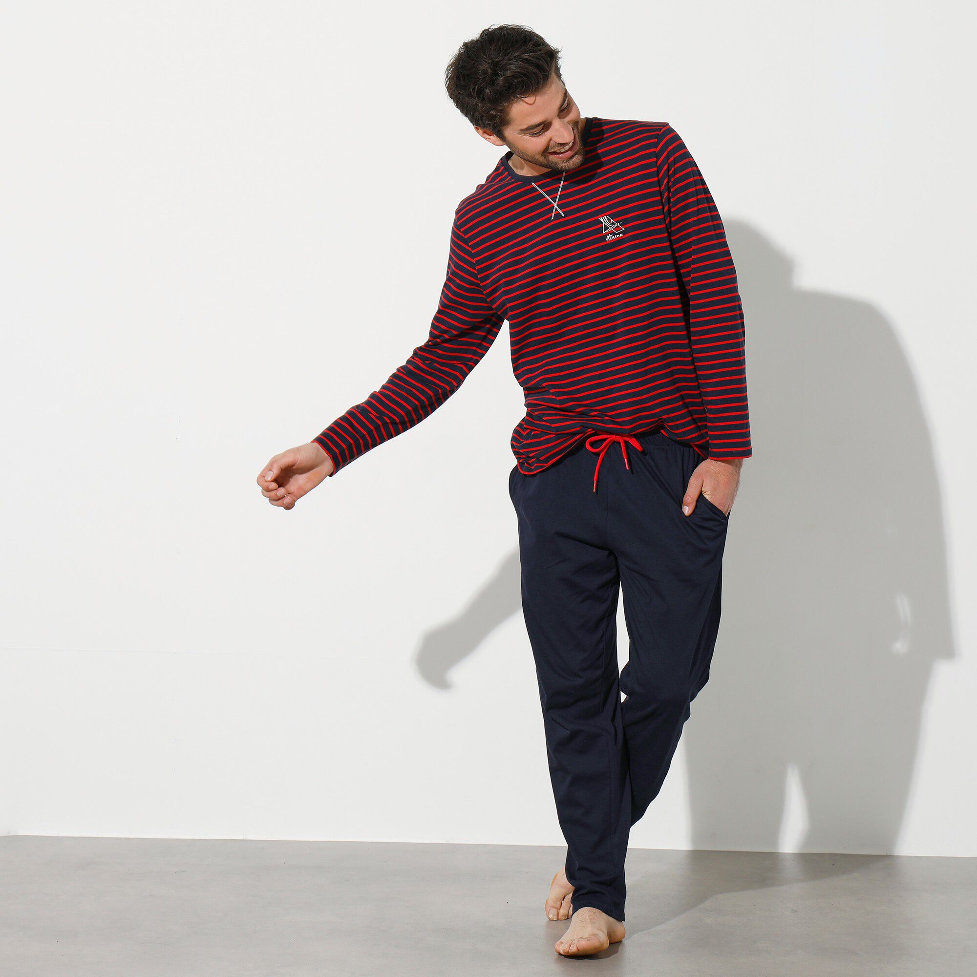 Pyjama long rayures manches longues Athena