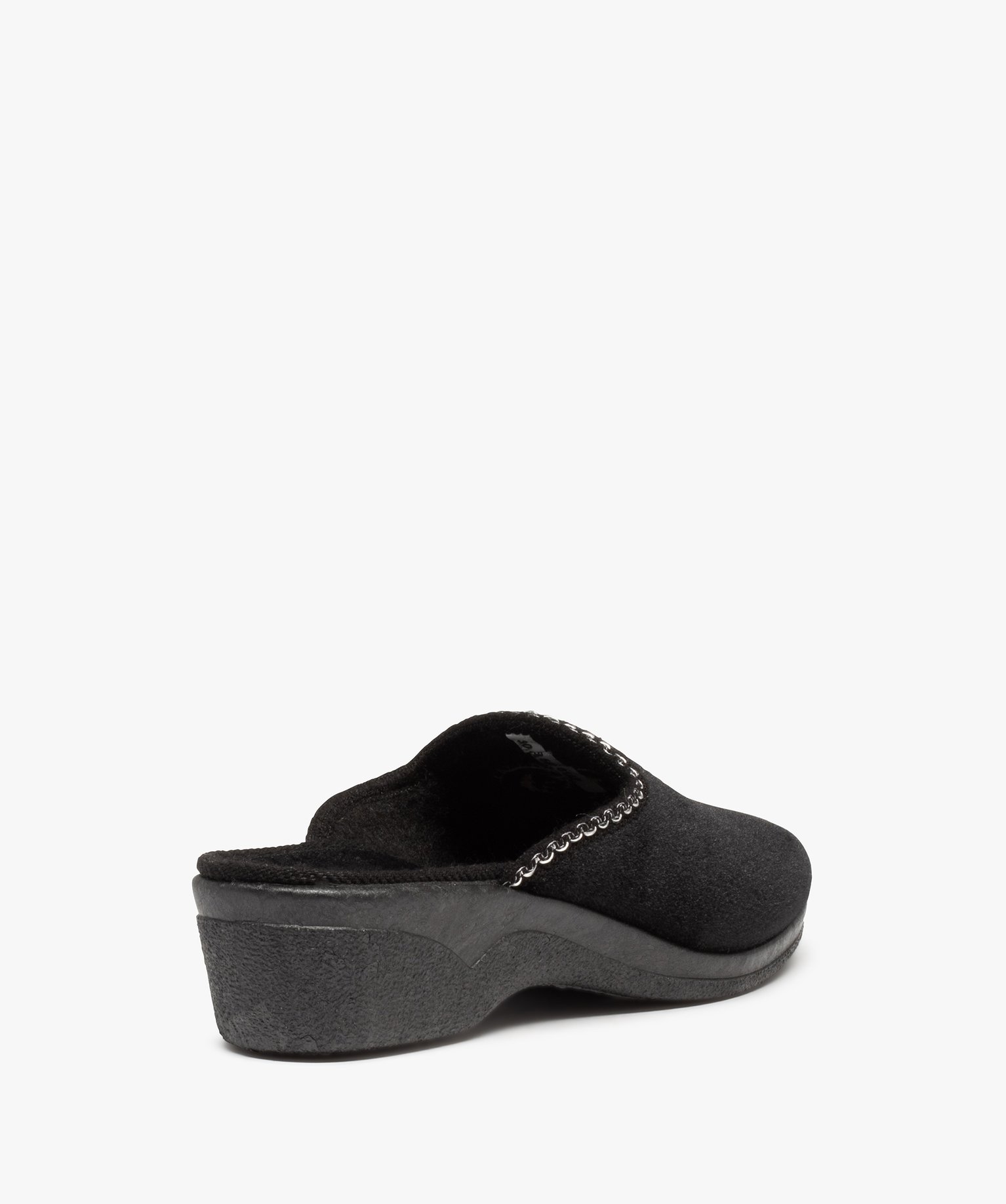 Chaussons femme mules confort en velours brodés cur noir | GEMO