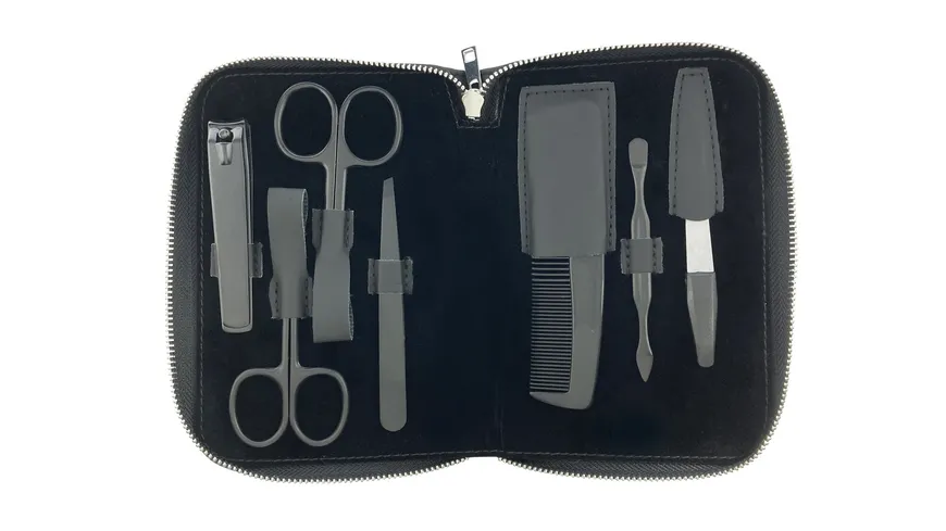 Maniküre Etui mit Reißverschluss, 7-teilig, Schwarz Schwarz