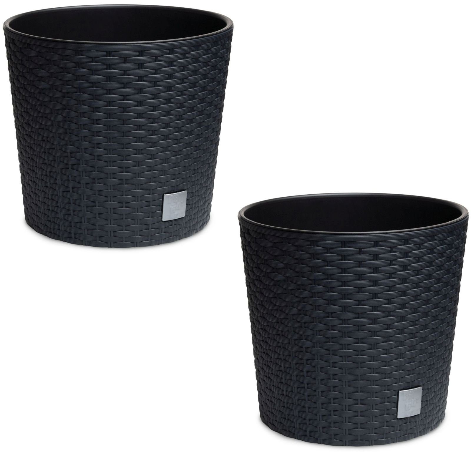 astor24 Blumentopf 2x Blumentopf Rattan Blumenkübel Pflanzentopf (Blumentopf Garten Balkon Blumen Topf Kräutertopf, 2 Blumentöpfe), Durchmesser 20 cm - 2 Blumentöpfe - hochwertig verarbeitet - mit Wasserüberlauf - fertig montiert