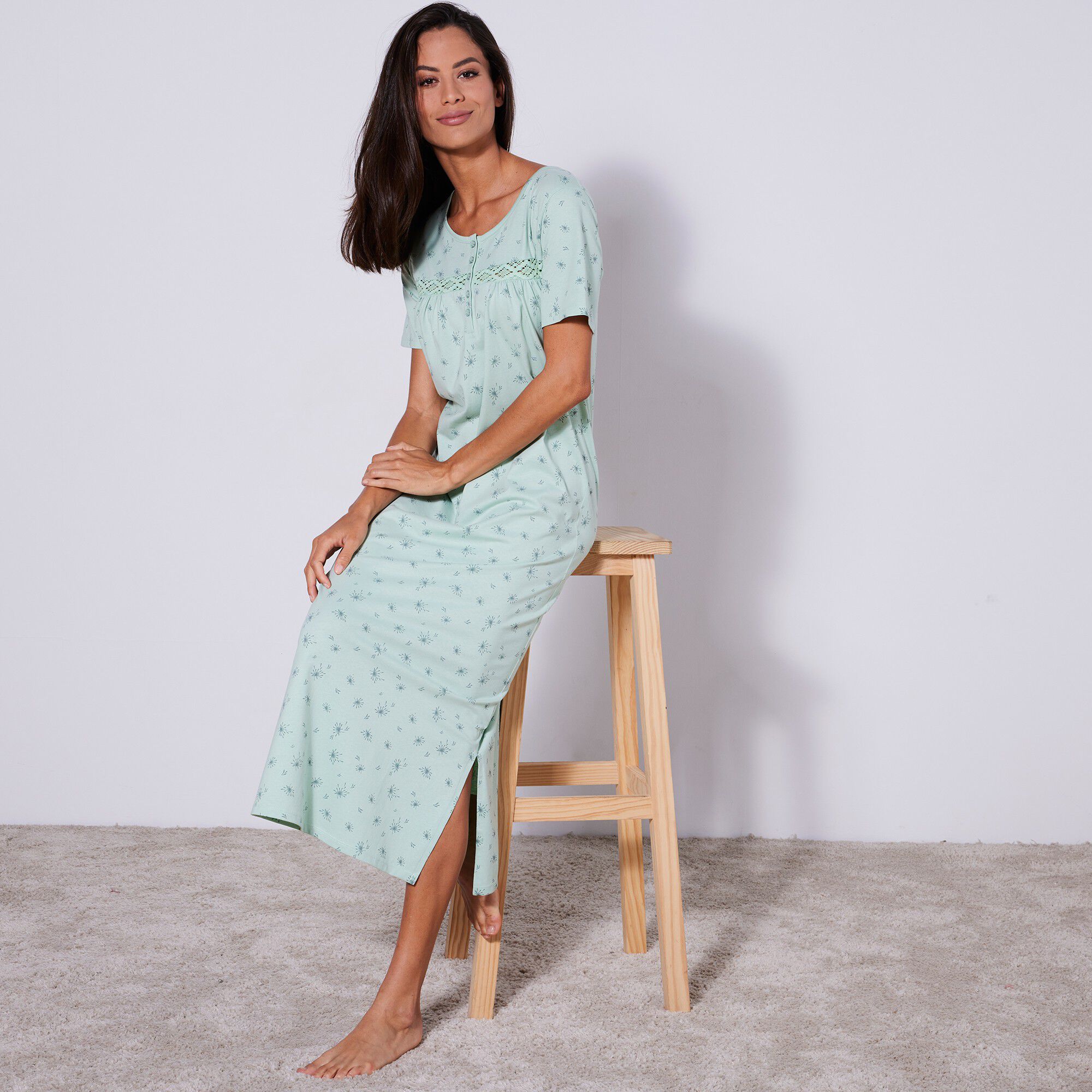 Chemise de nuit longue manches courtes imprimée 