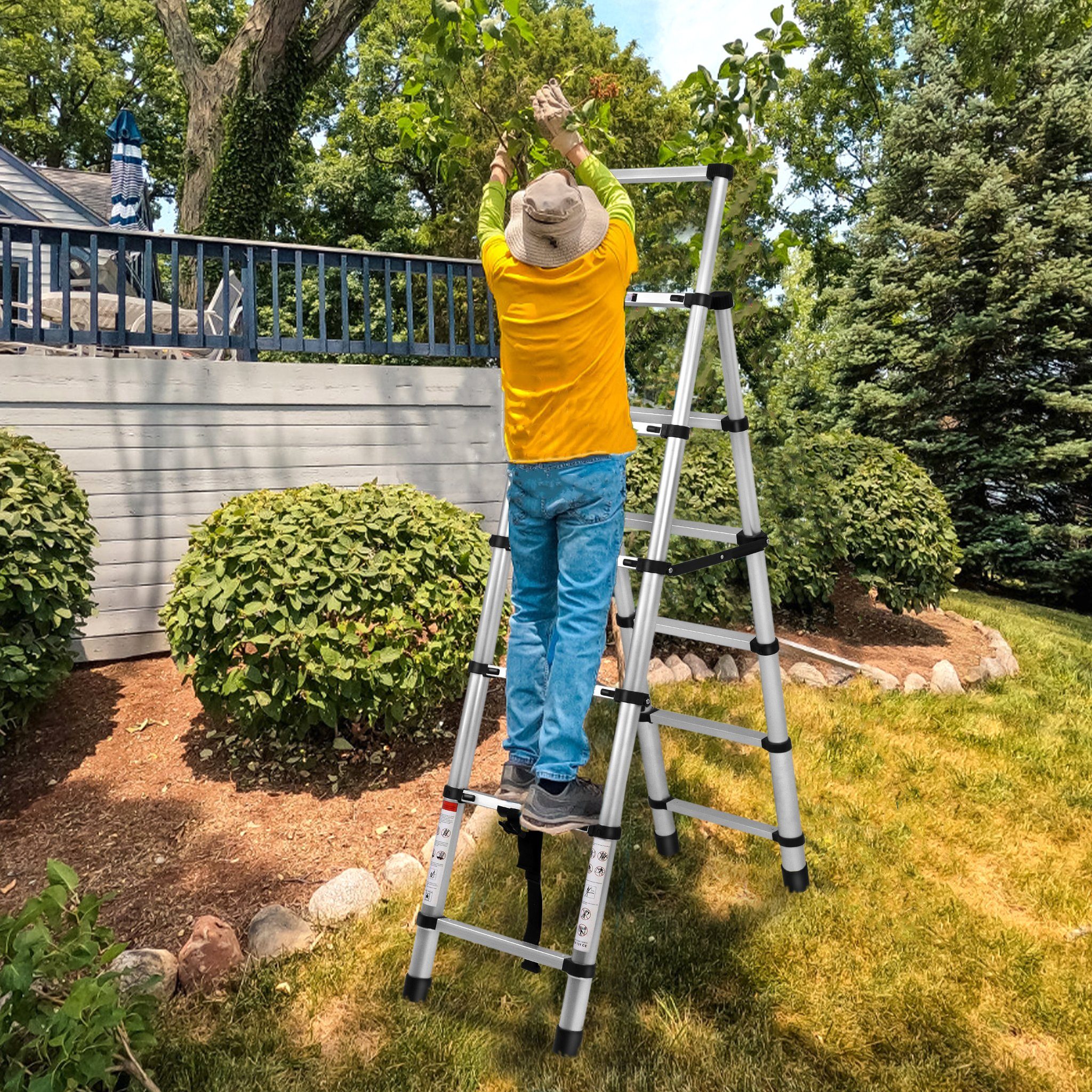UISEBRT Teleskopleiter Klappbar Teleskopleiter Alu Mehrzweckleiter, 1,4m+1,7m