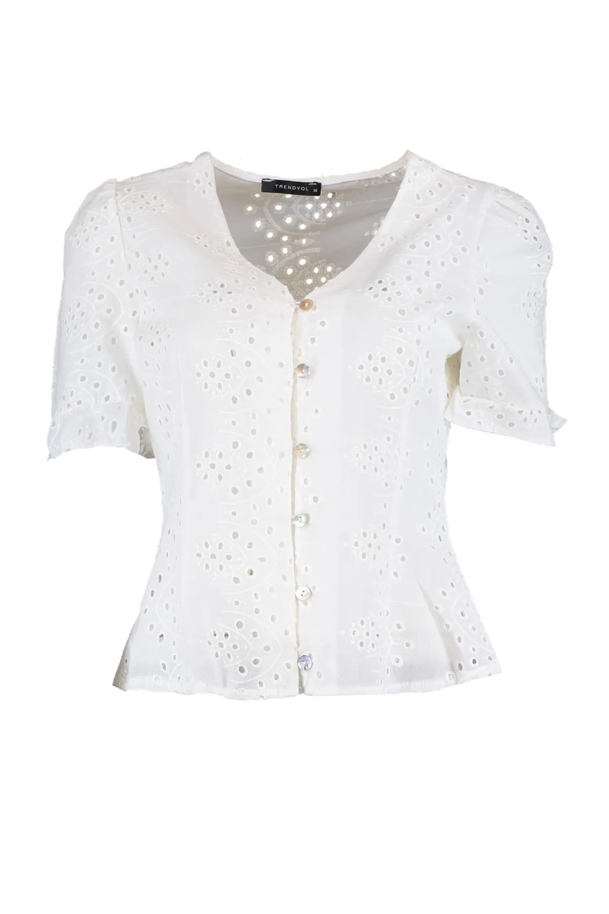 Trendyol Collection  Ecru bestickte Webbluse TWOSS20BZ1019