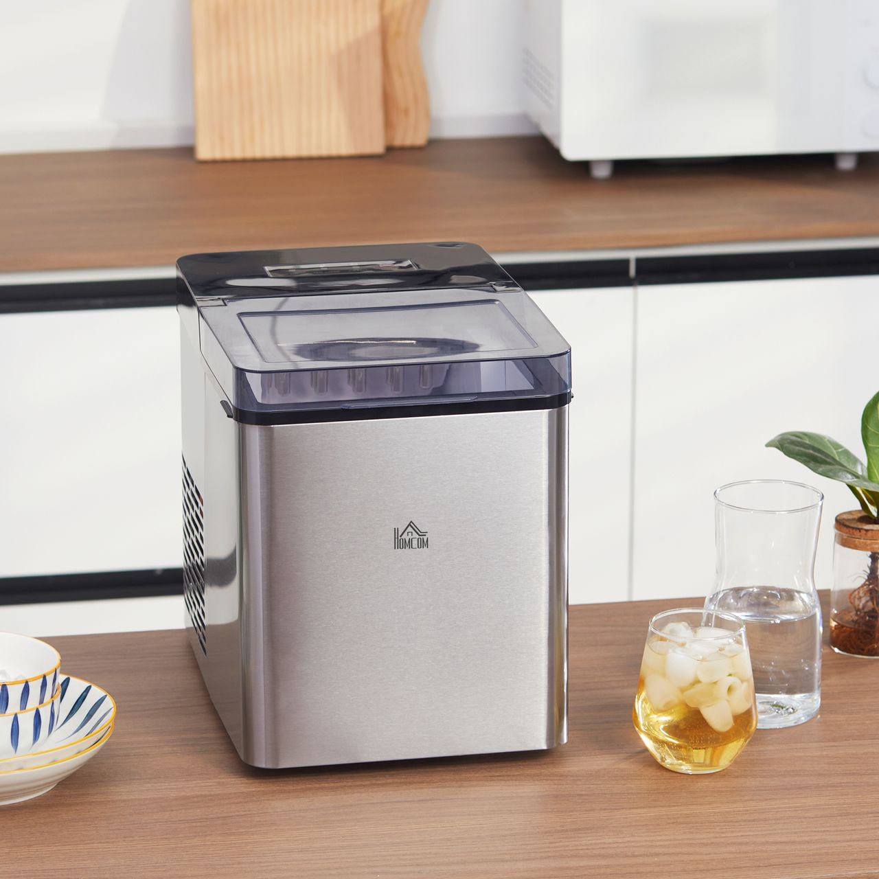 HOMCOM Eiswürfelmaschine, 15 kg/24h 1,6 L Eiswürfelbereiter Ice Maker Schwarz