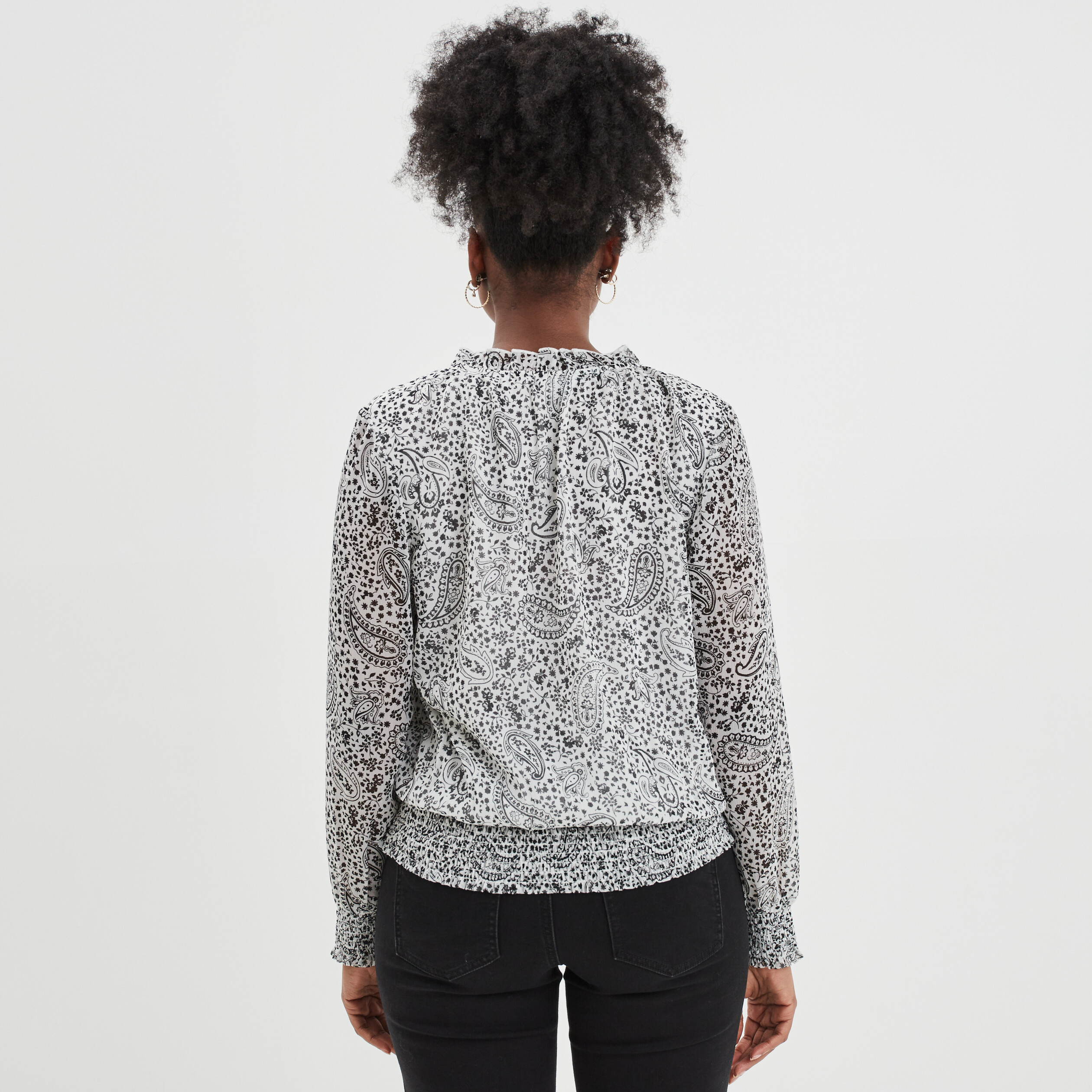 Blouse manches longues col montant ecru femme | La Halle