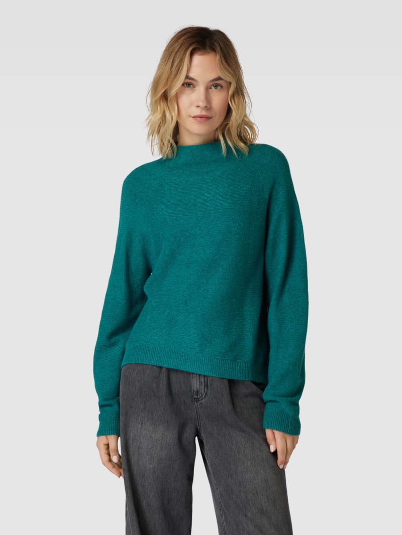 Strickpullover mit Lanawoll-Anteil und Rippenstruktur in petrol