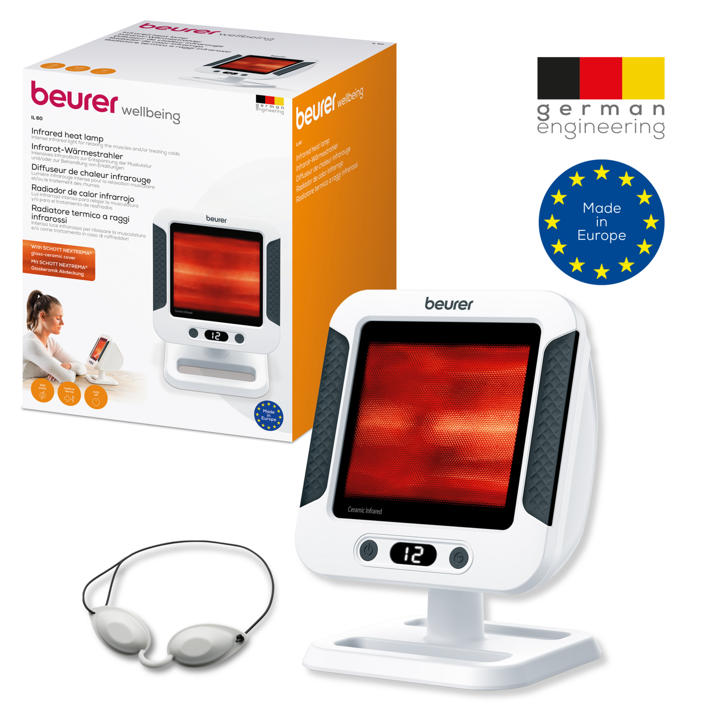 Beurer Infrarot-Wärmestrahler IL 60-Extra große Infrarotlampe mit Timer, Abschaltautomatik & Abdeckscheibe aus InfraXtreme® Glaskeramik