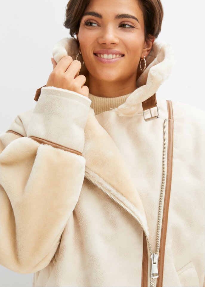 Sherling Jacke in Velourslederimitat