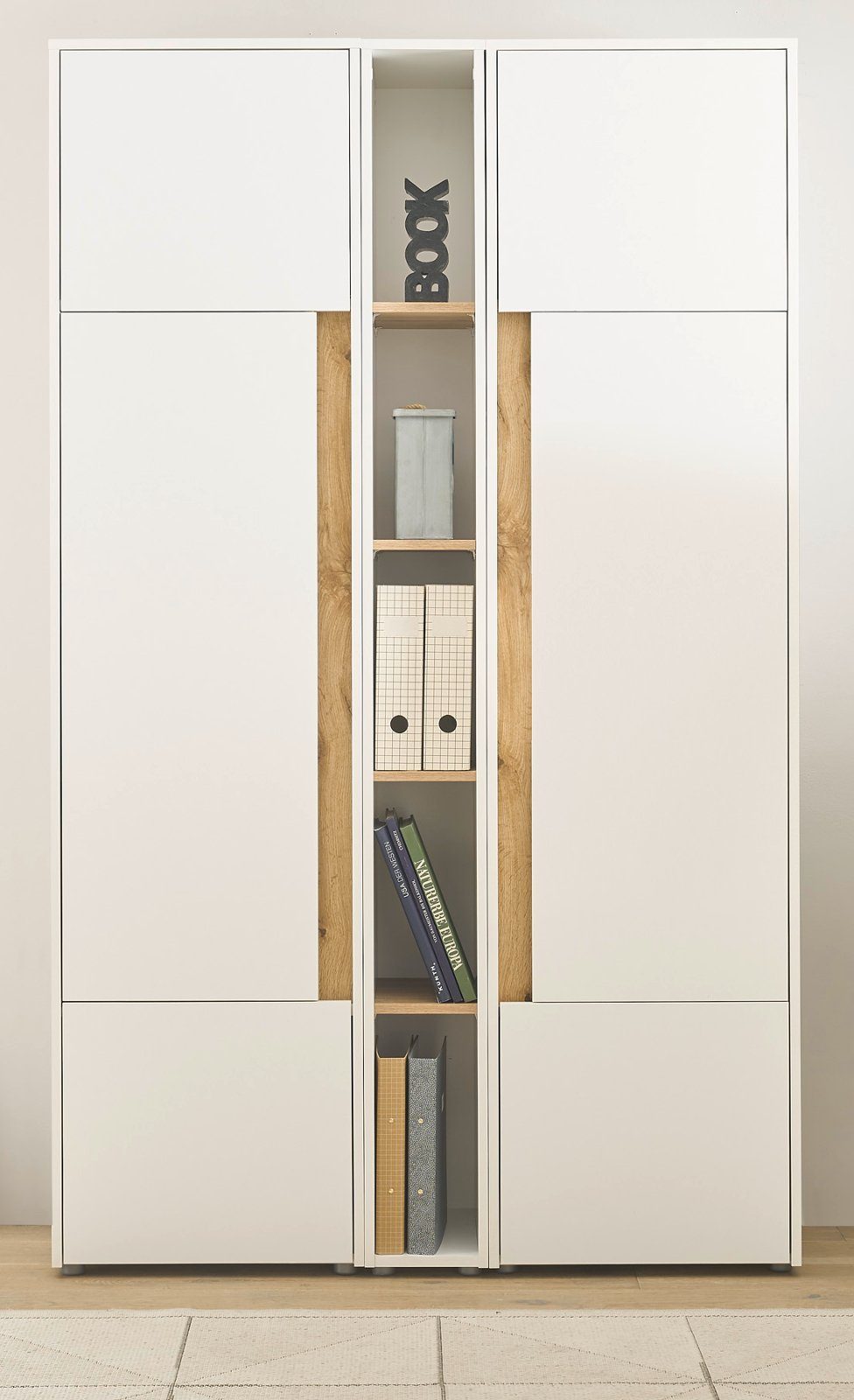 Furn.Design Aktenregal Center, Regalschrank in weiß mit Wotan Eiche, mit 5 Ordnerhöhen