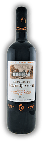 Chateau de Paillet-Quancard, Cadillac Cotes de Bordeaux, Cheval Quancard, AC, 2016, Bordeaux rouge  Chateau de Paillet-Quancard, Cadillac Cotes de Bordeaux, Cheval Quancard, AC, 2016, Bordeaux rouge  Elegant und fein mit seidigen Tanninen. Jahrgang 2