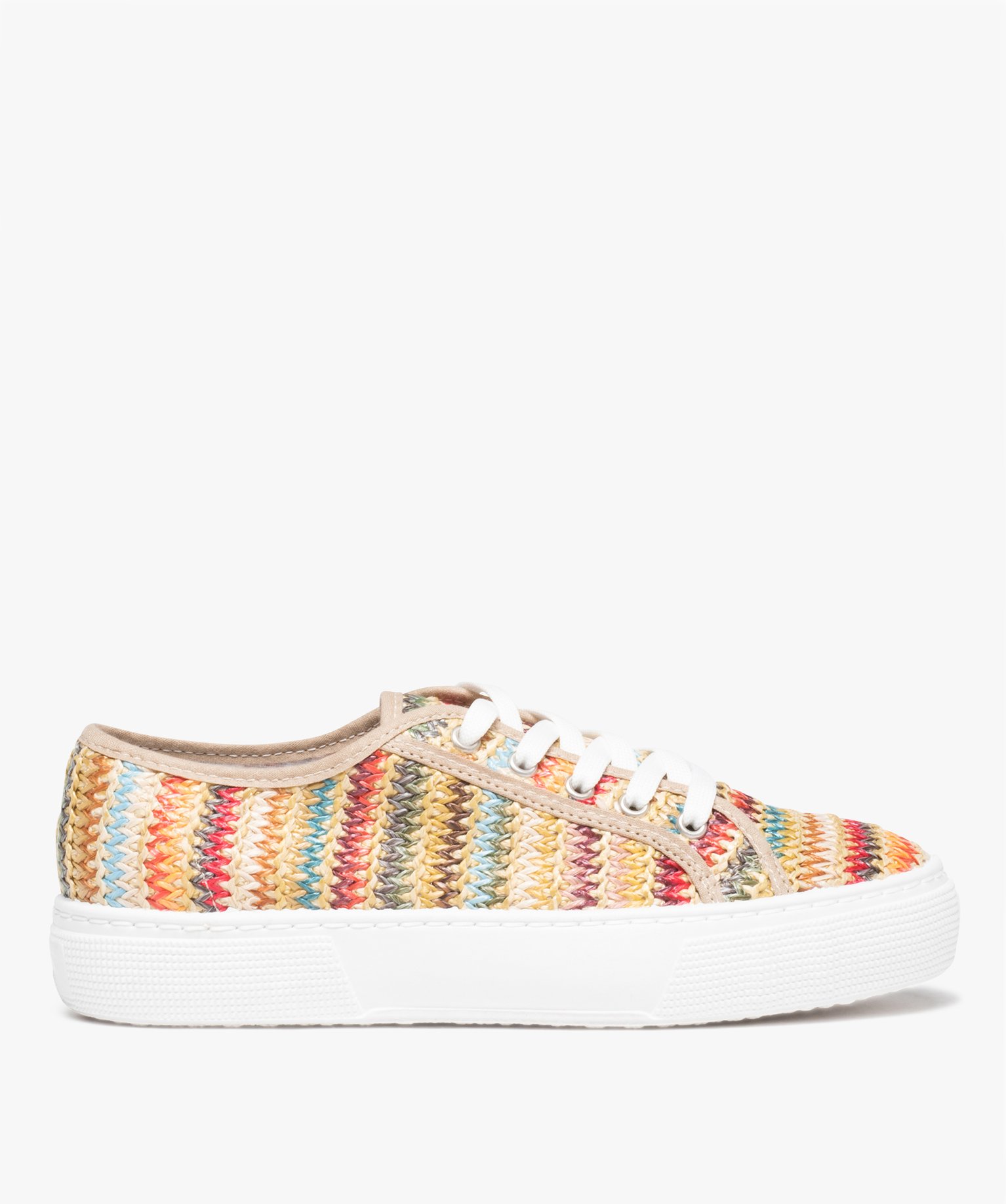 Baskets femme multicolores en toile et à talon compensé multicolore | GEMO