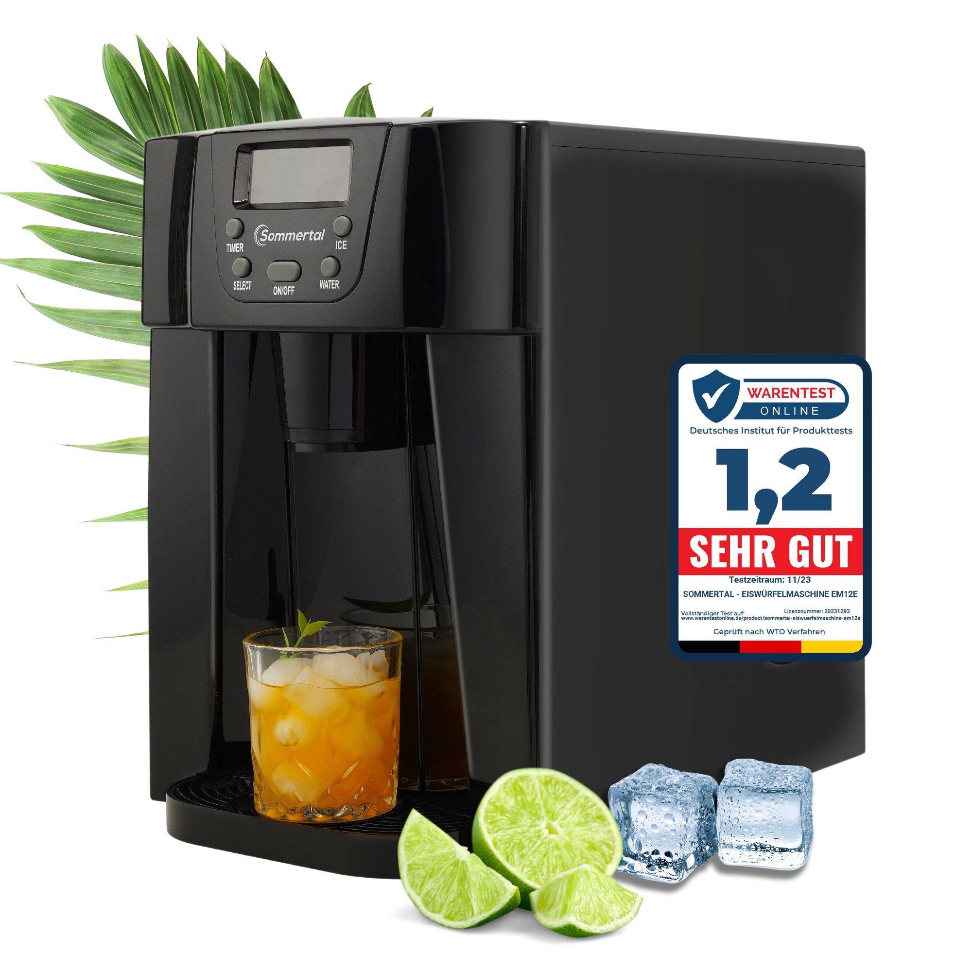 Sommertal Eiswürfelmaschine Sommertal Eiswürfelmaschine EM12E, Ice Maker, schnelle Eisherstellung ab 6 Minuten, 12kg pro Tag