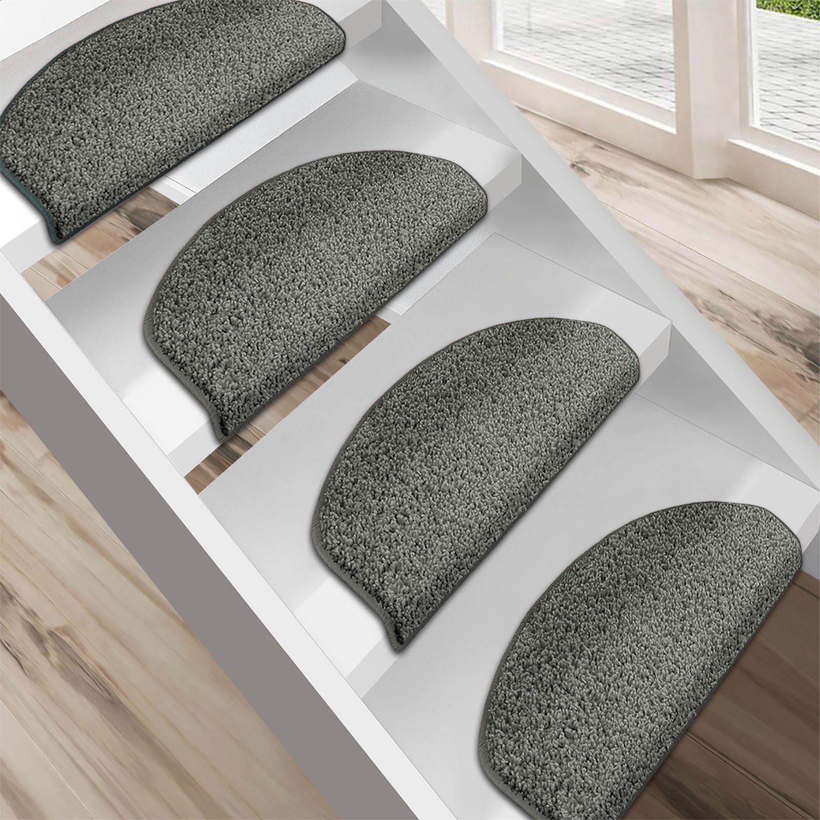 Stufenmatte Shaggy-Stufenmatte Madrid, Treppenschoner, 16 Farben, 2 Varianten, Karat, Halbrund