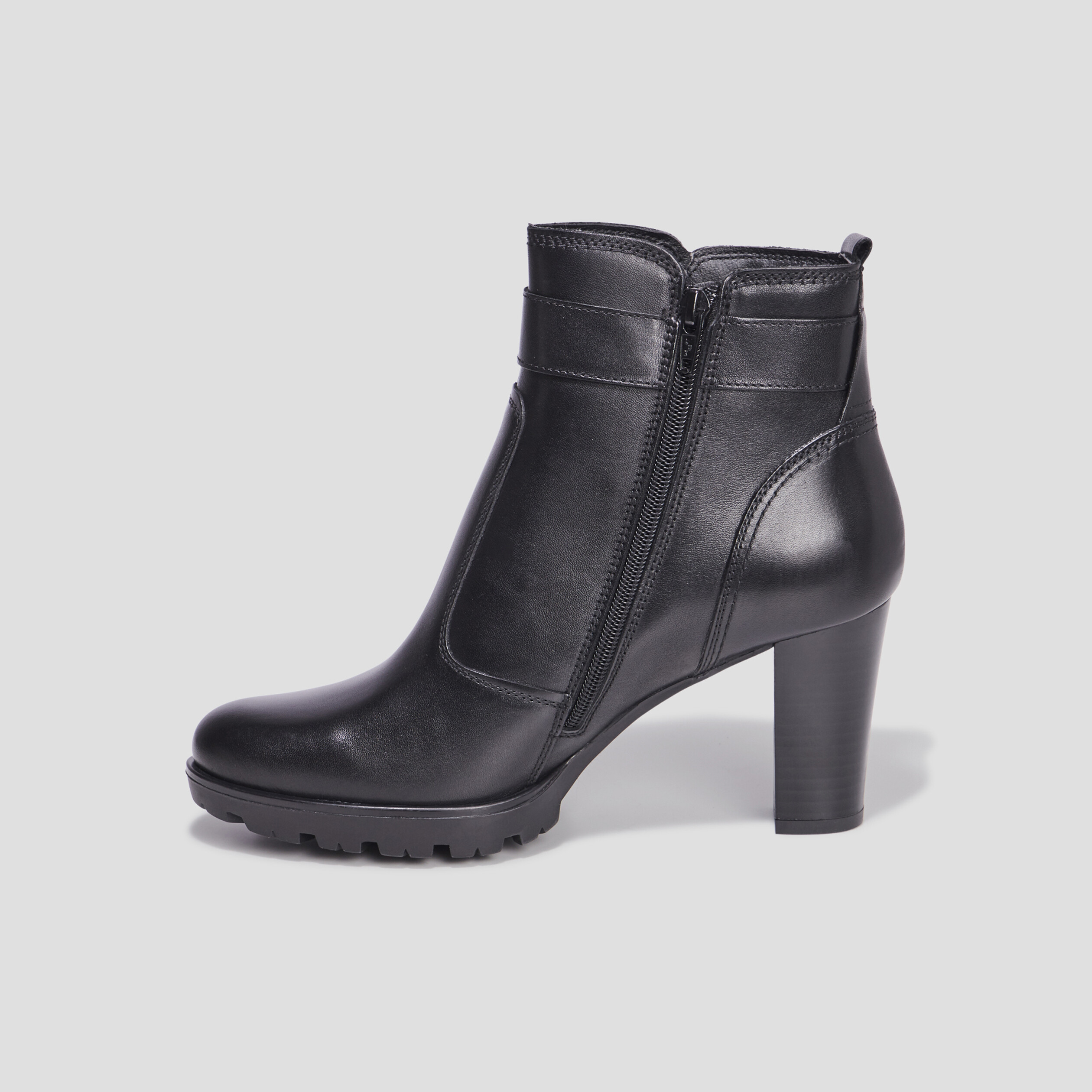 Bottines à talons avec boucles en cuir noir femme | La Halle
